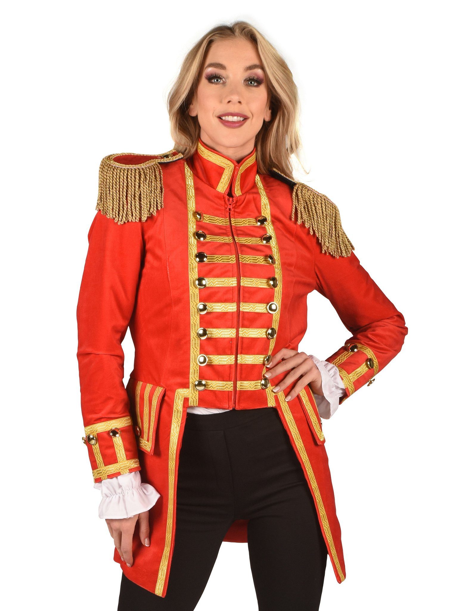 thetru Kostüm Gardejacke für Damen rot-gold, Hochwertige Uniformjacke für den Sitzungskarneval oder als Zirkusdire