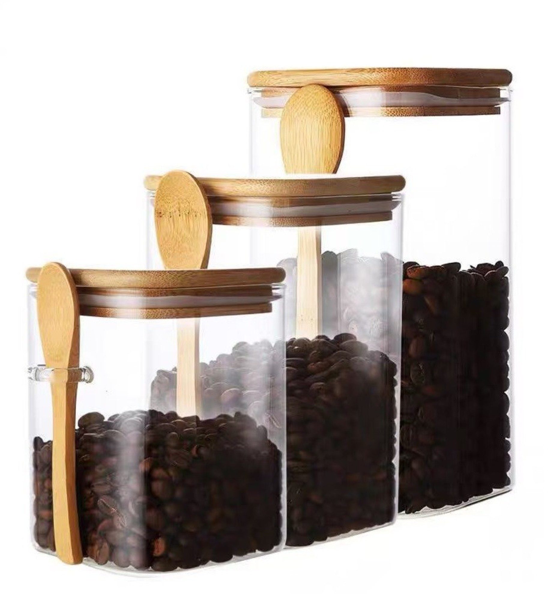 Cheffinger Vorratsglas 3-teiliges Set mit Bambusdeckel & Löffel – Luftdicht & Stilvoll, (3-tlg)