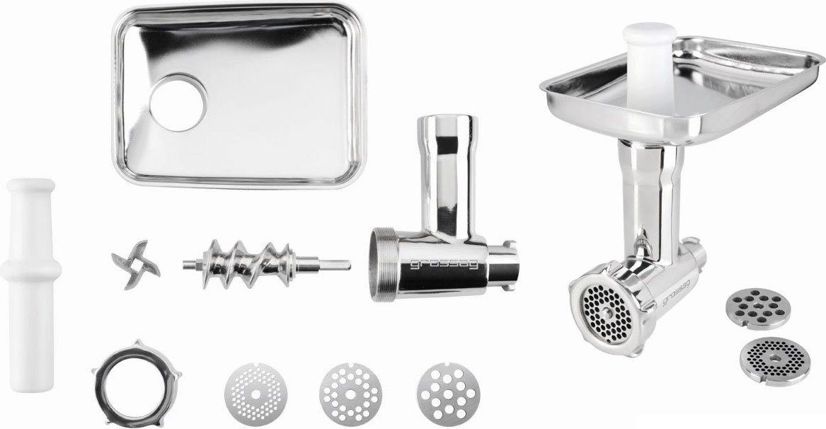 grossag Fleischwolfaufsatz KFW601 1392 Set: Direktanschluss für SMEG-Küchenmaschinen, Zubehör für alle SMEG-Küchenmaschinen, mit Wurstfüll-/und Spritzgebäck-Vorsatz