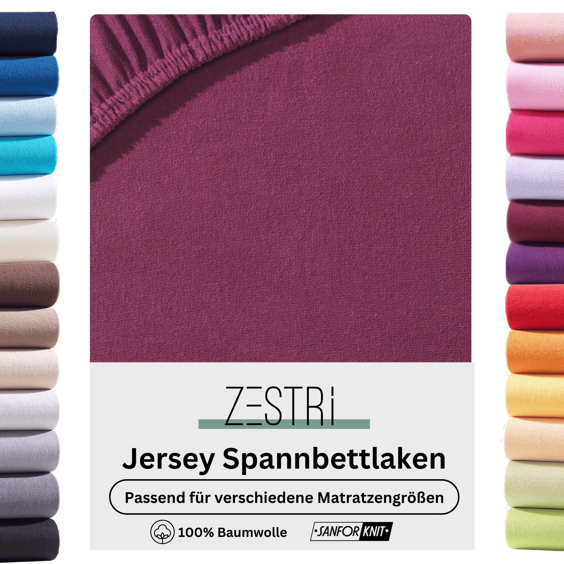 Zestri Spannbettlaken Jersey für normale Matratzen, Boxspringbett, Wasserbe günstig online kaufen