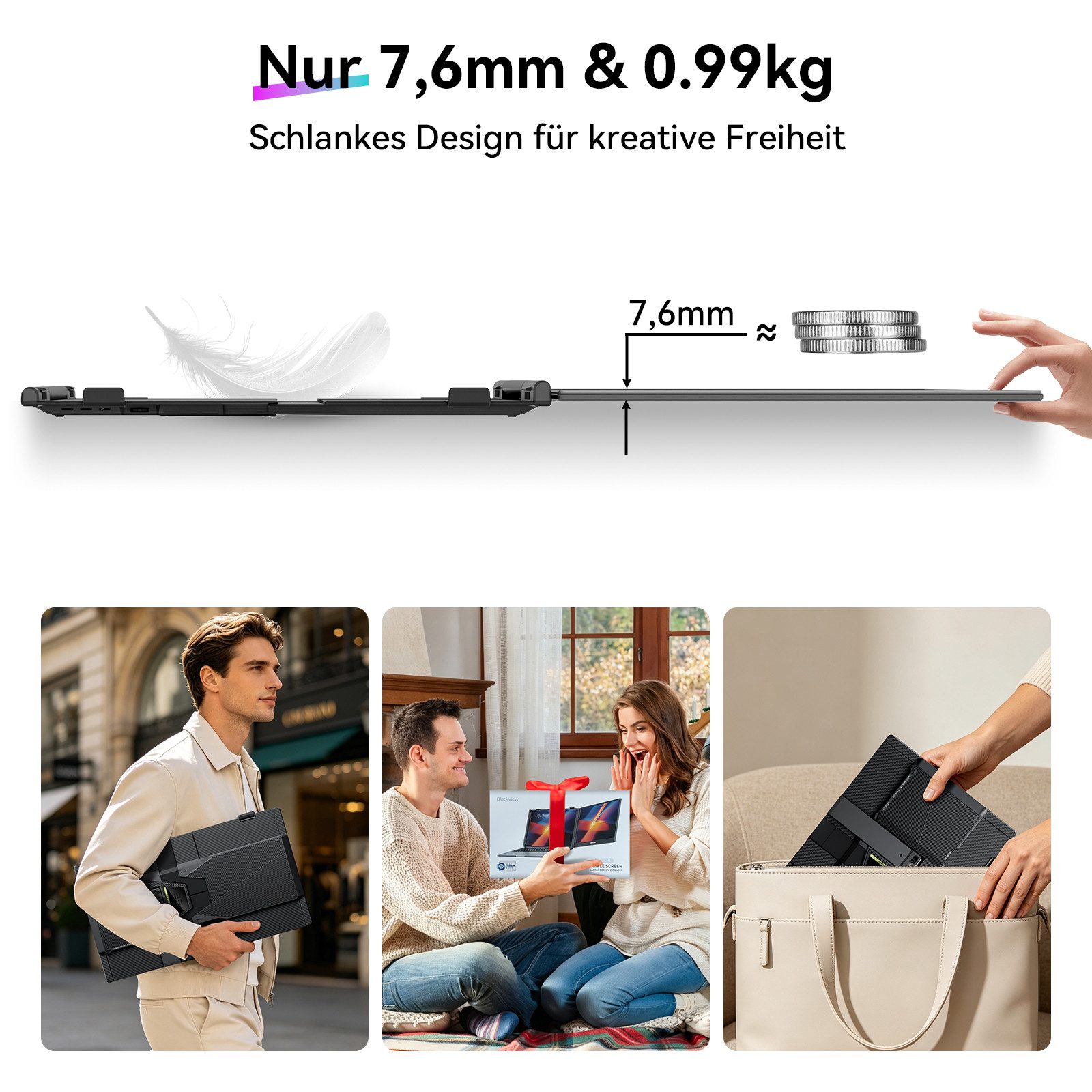 blackview 14" FHD Laptop Bildschirm Erweiterung SCM5, LCD, IPS, augenschonend Portabler Monitor (1920x1080 px, Full HD, IPS, 995g, 180°, 13,3-17,3 Zoll & Windows/Mac/Android/Chrome-Kompatibilität)