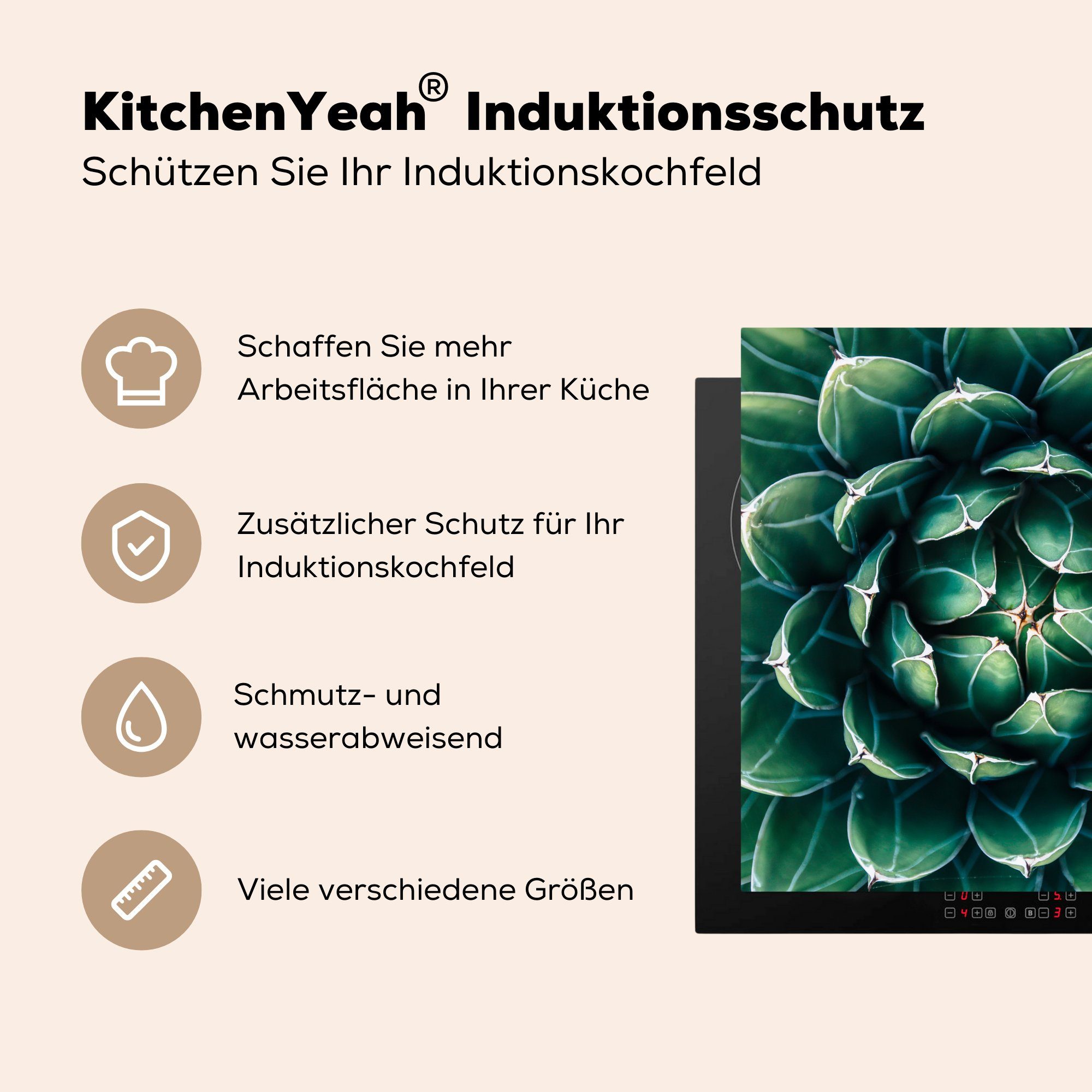 MuchoWow Herdblende-/Abdeckplatte Arbeitsplatte Vinyl, cm, tlg), 78x78 Ceranfeldabdeckung, Ein grünes (1 Blumenmuster, für küche