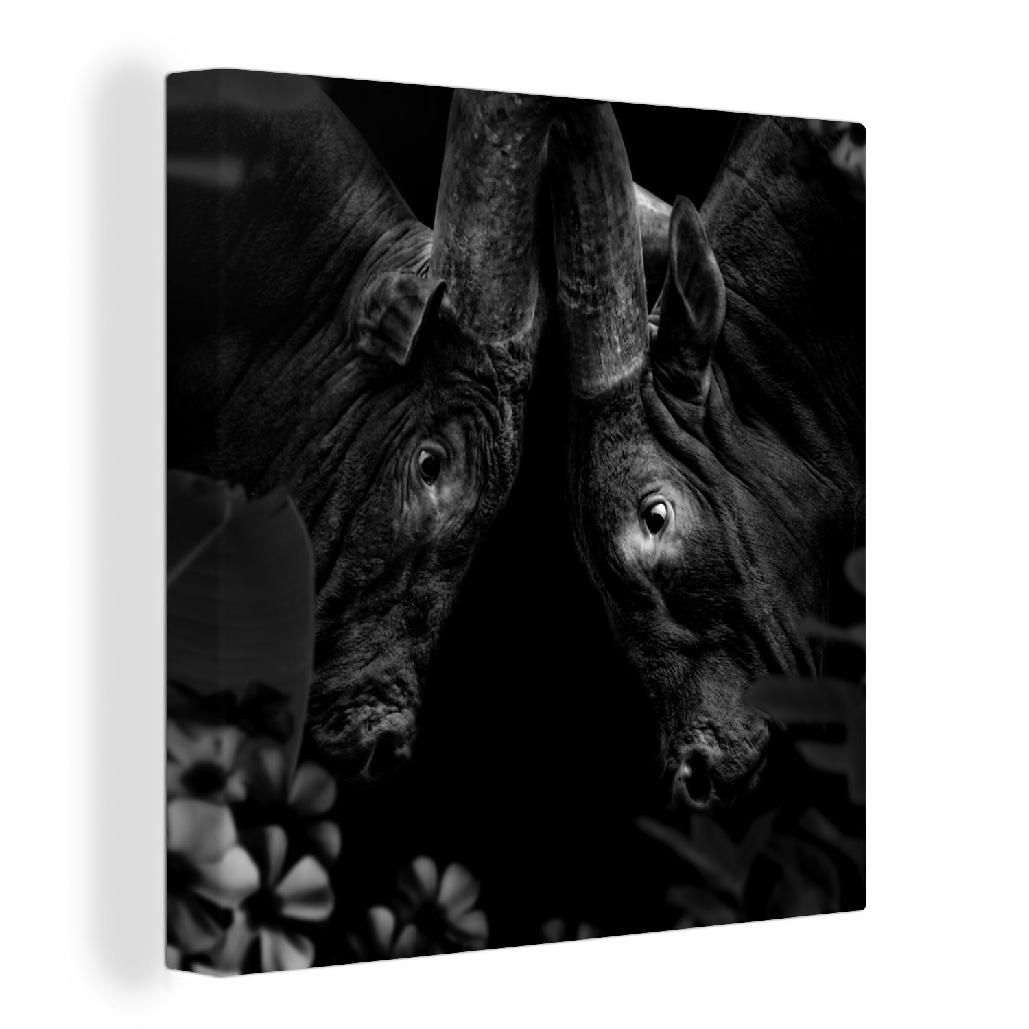 OneMillionCanvasses® Leinwandbild Blumen - Kuh - Dschungel - Schwarz - Weiß, (1 St), Leinwand Bilder für Wohnzimmer Schlafzimmer