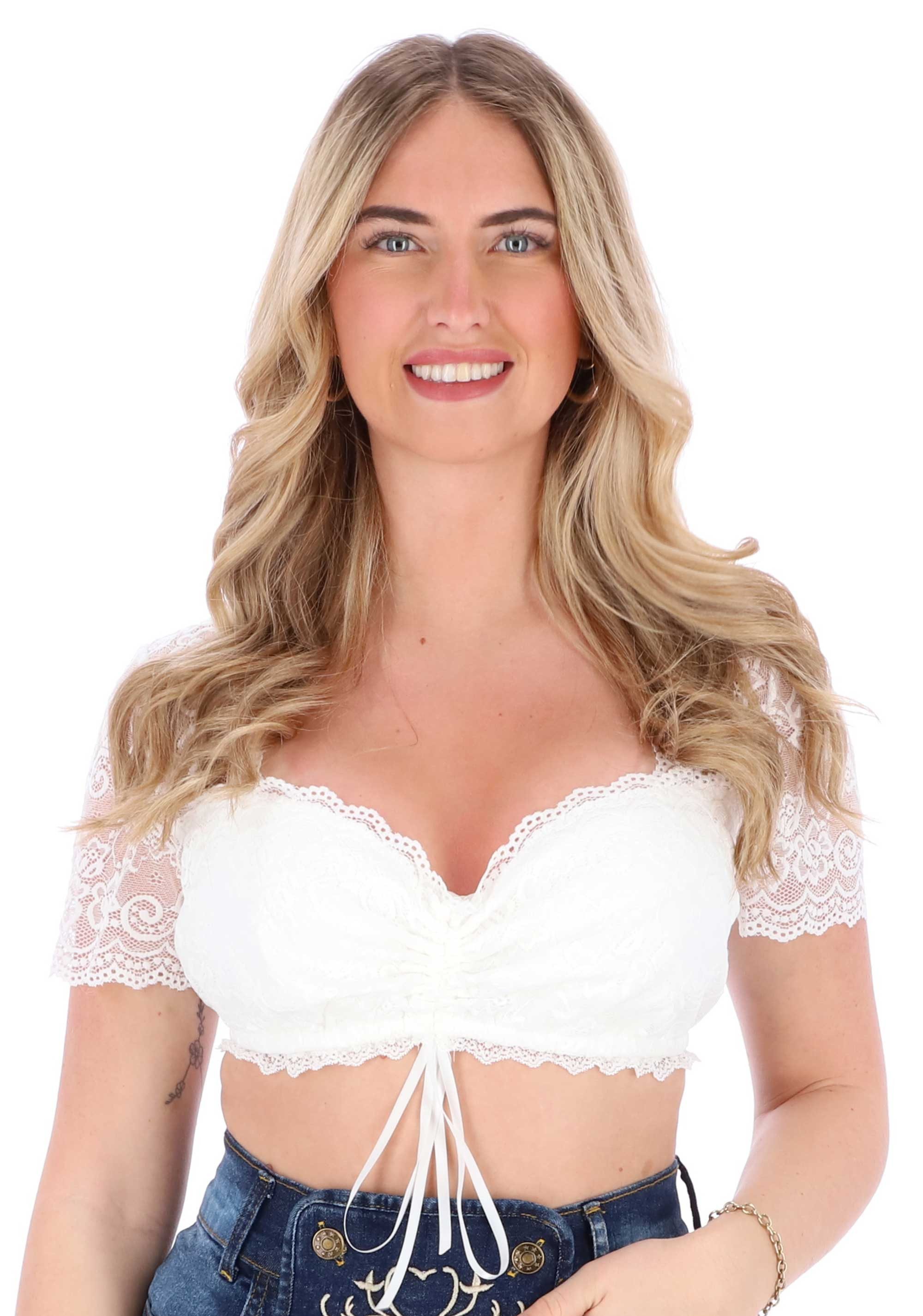 Dirndlbluse "GINA" Damenbluse mit verstellbarer Schleife kurzarm Trachtenbluse