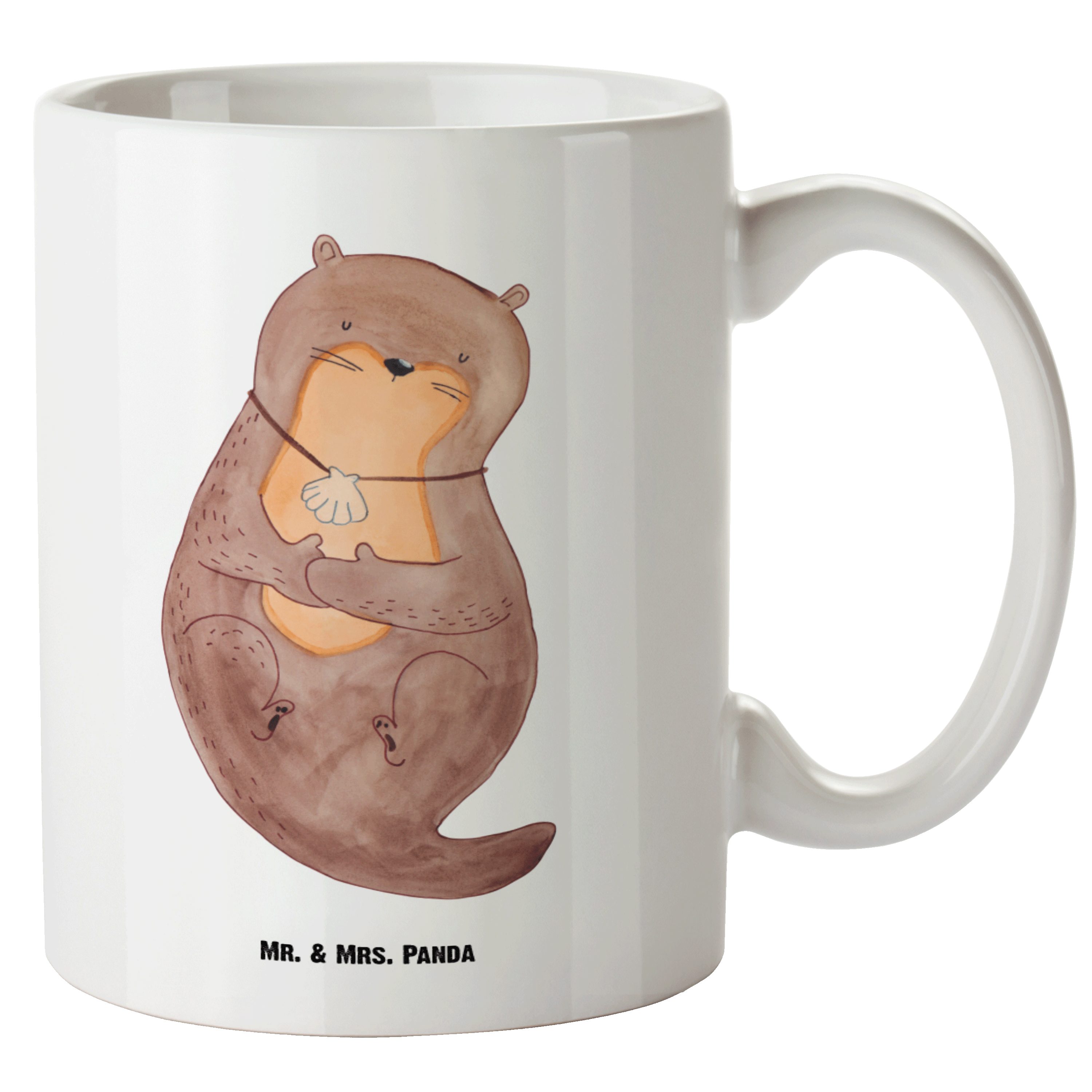 Mr. & Mrs. Panda Tasse Otter mit Muschelmedaillon - Weiß - Geschenk, niedlich, Otterliebe, B, XL Tasse Keramik