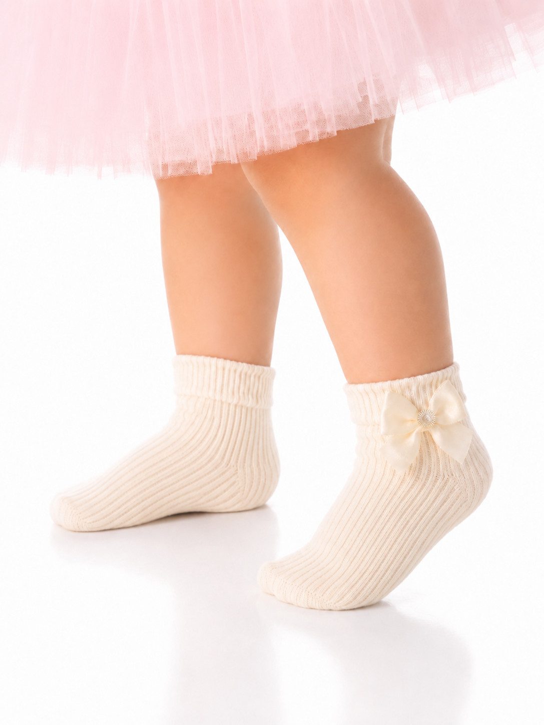 La Bortini ABS-Socken Festliche Baby Socken mit genoppten Sohlen und Schleifen in Creme (1 Paar, für Taufe, Fest, für Mädchen) gerippt, genoppt, ecry, 17 18 19 20 21 22