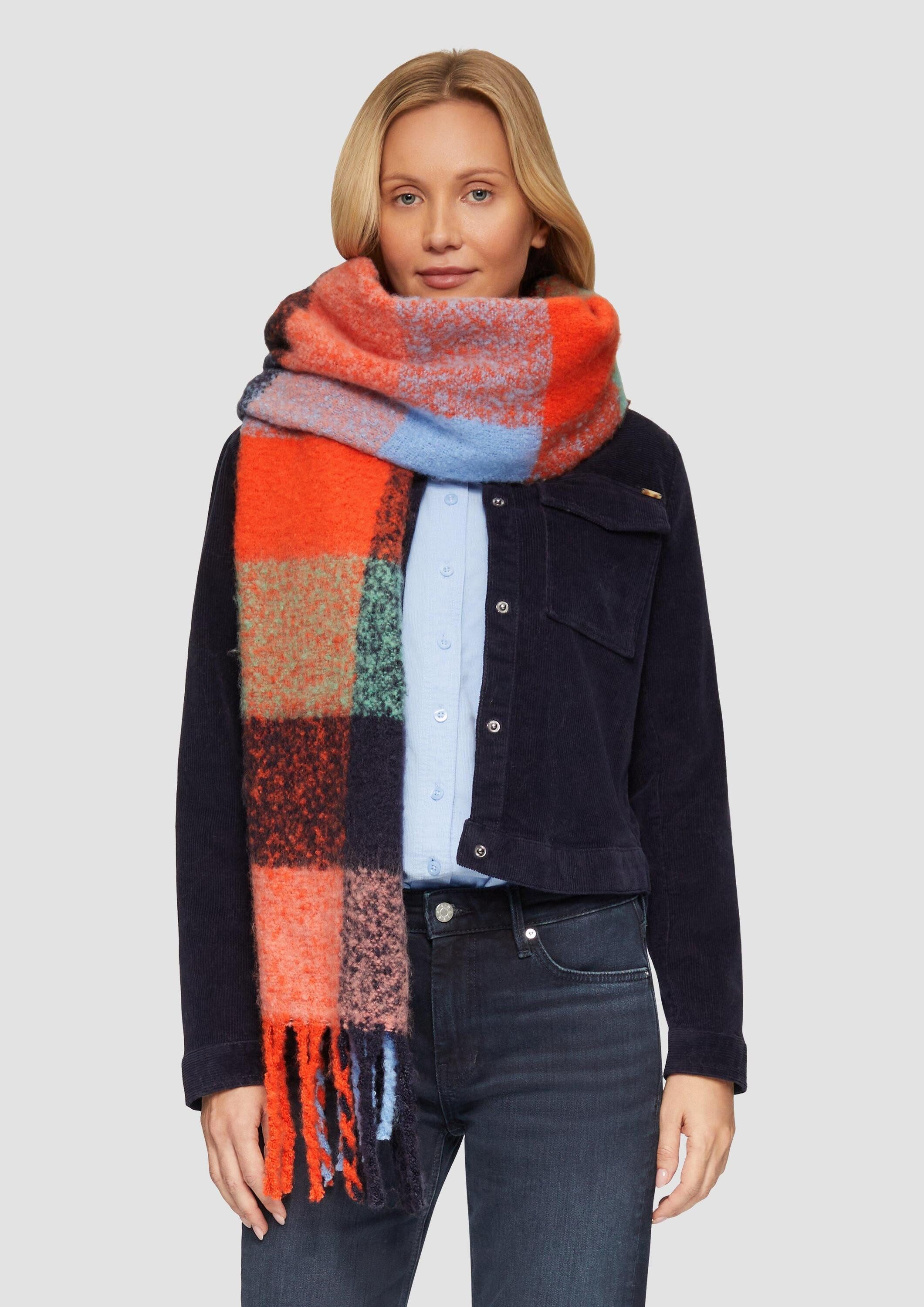 s.Oliver Schal Tuch, Gemusterter Fransenschal günstig online kaufen