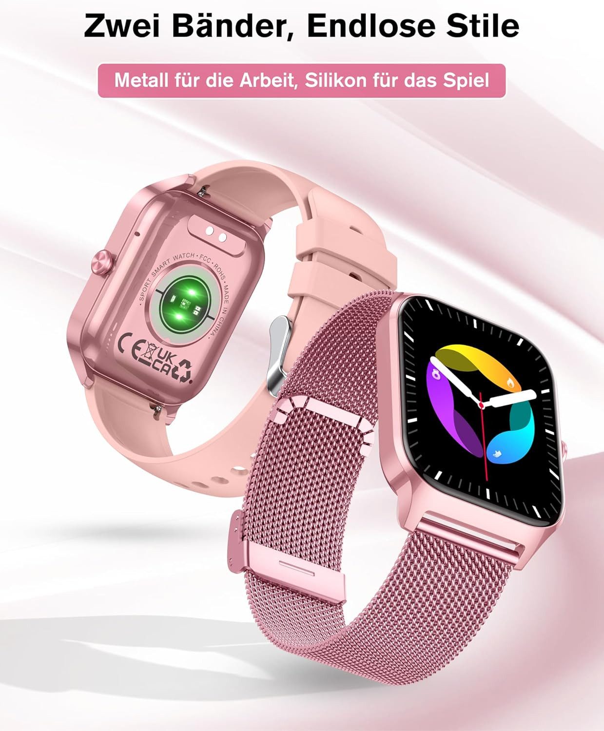 Zevelora Damen's Telefonfunktion IP68 wasserdicht Fitness Tracker Smartwatch (1,83 Zoll, Android/iOS), mit Menstruationszyklus Herzfrequenz Schlafmonitor SpO2 Schrittzähler