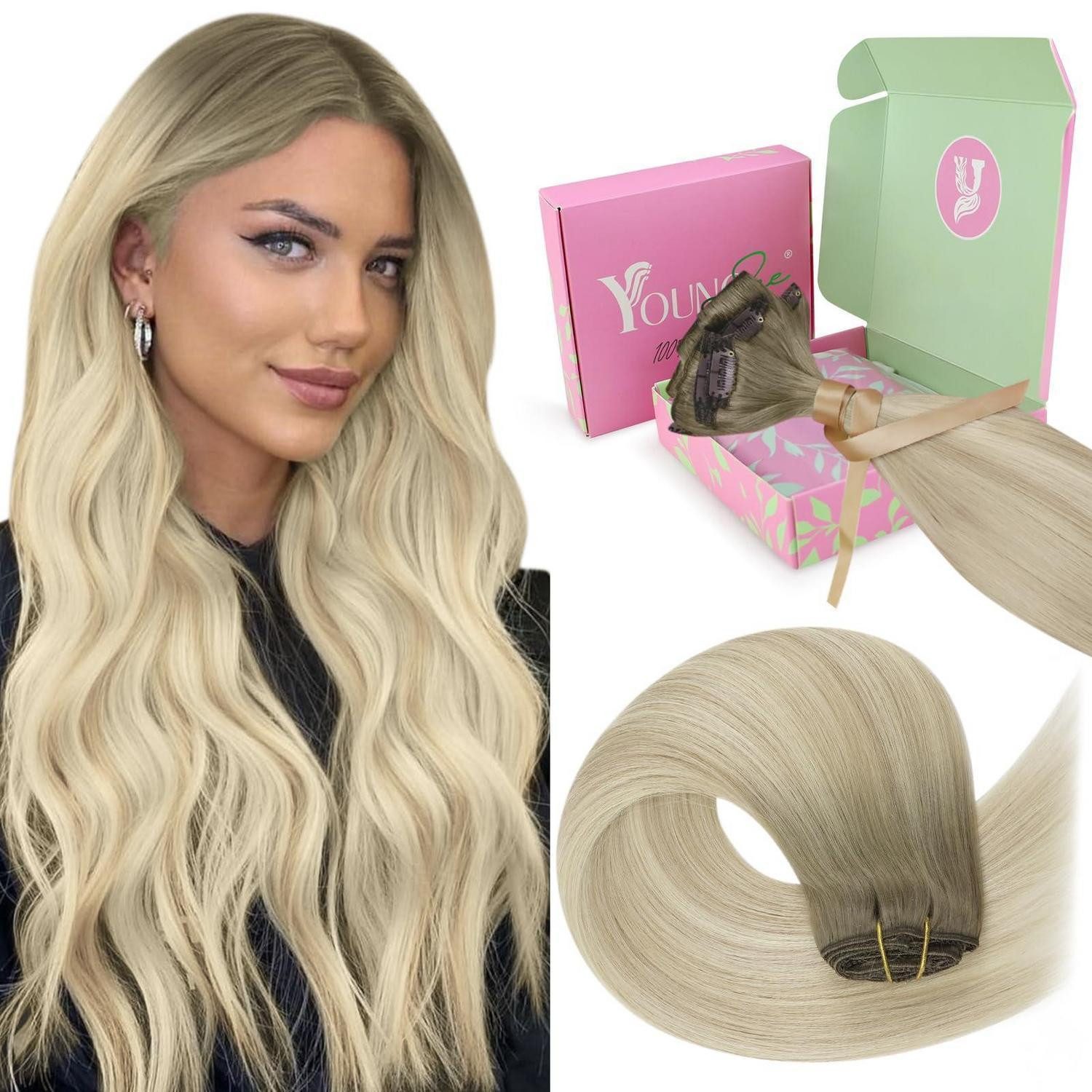 Echthaar-Extension Extensions Echthaar Remy Ombre Aschblond 1 Clip 3 #SUN 40 cm 135g