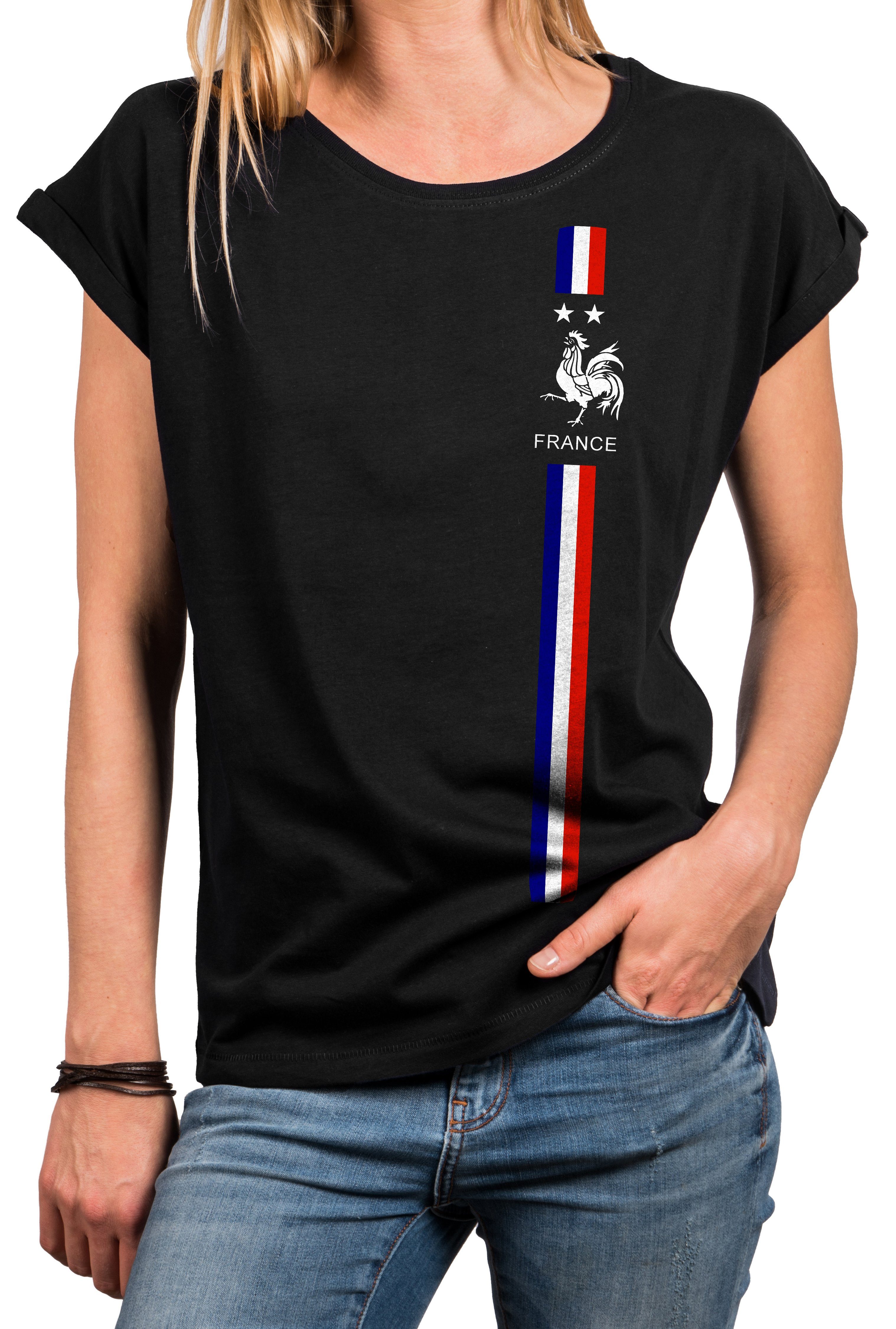 MAKAYA Print-Shirt Damen Kurzarmshirt Baumwolle Frankreich günstig online kaufen