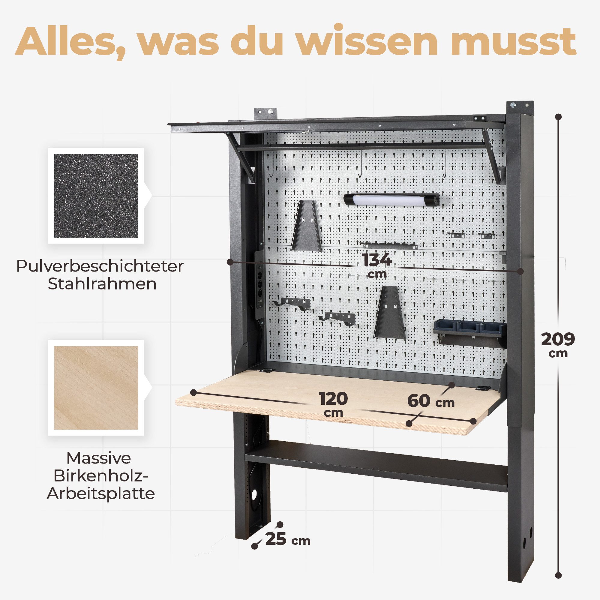 sortiQ Werkbank Werkbank für Werkstatt [abschließbar] 75kg Tragkraft, klappbar