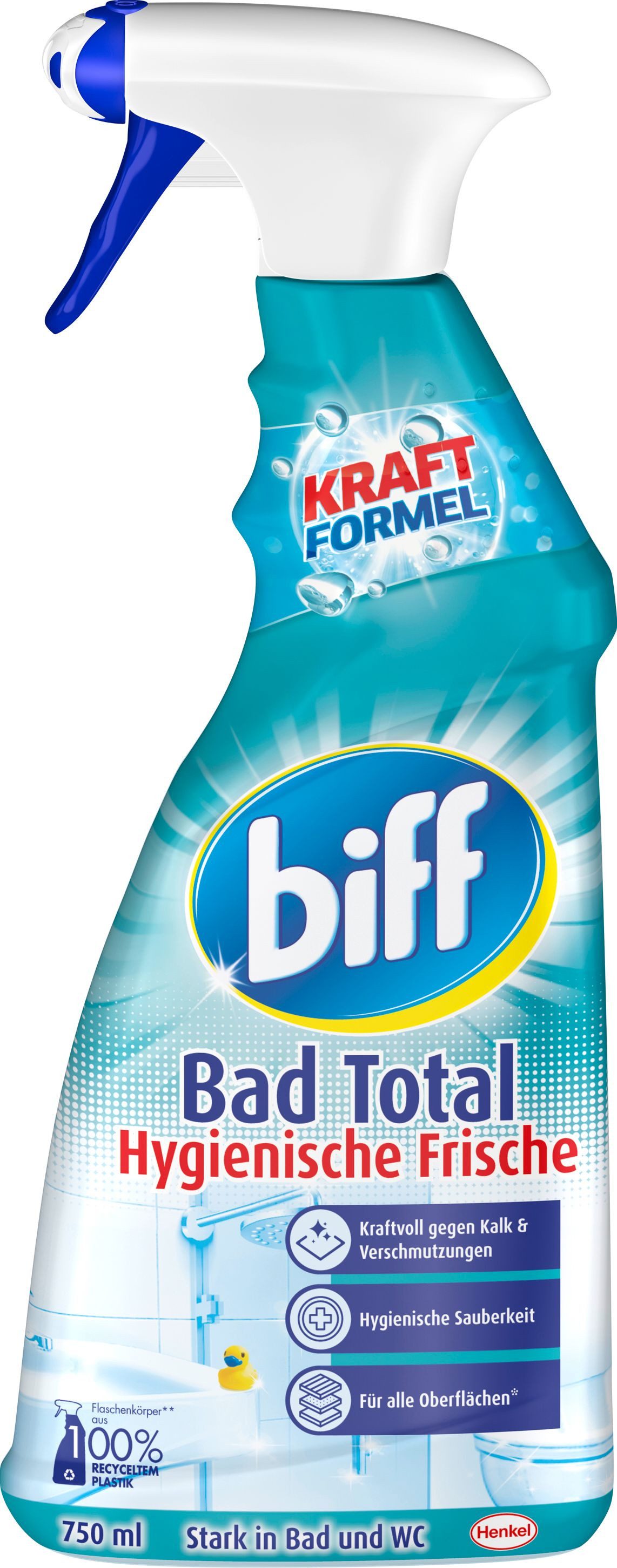 biff Bad Total Hygienische Frische Badreiniger (für Oberflächen im Bad & WC, [1-St. 750ml entfernt 99,9 % der Bakterien und speziellen Viren)
