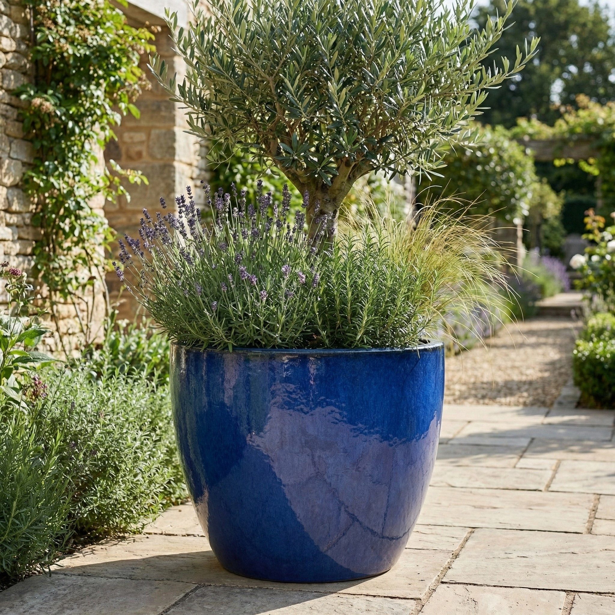 Teramico Blumentopf XXL Pflanztopf Keramik Eggpot Royalblau – Ø 60 x 50 cm (1 St), Frostfest, UV-Fest