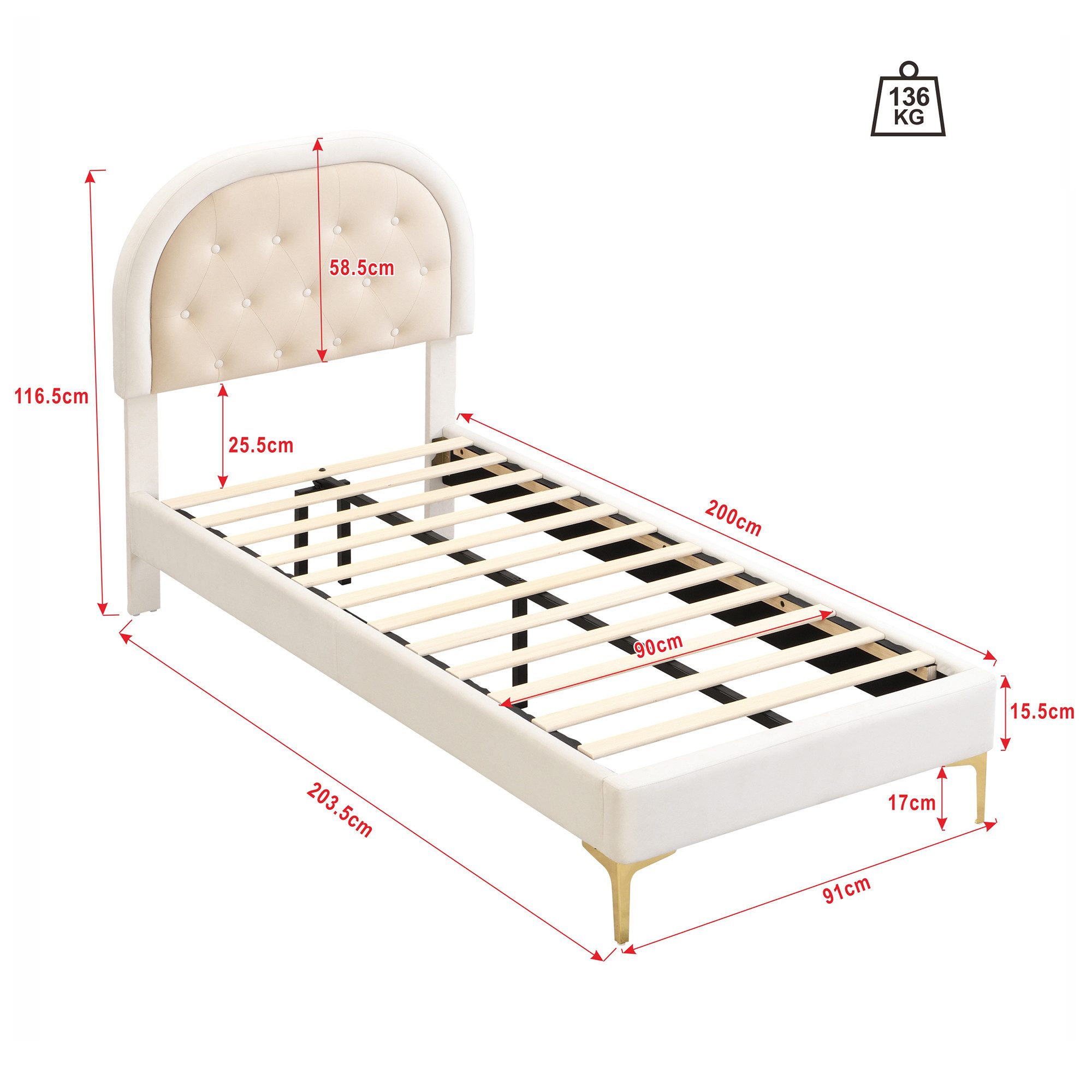 Flieks Polsterbett, Kinderbett Einzelbett 90x200cm mit halbrundem Kopfteil günstig online kaufen