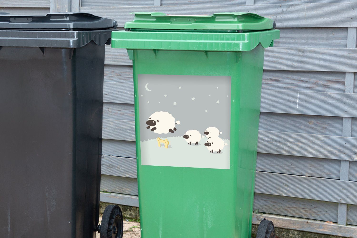 Abfalbehälter St), Sticker, Wandsticker springenden MuchoWow Mülleimer-aufkleber, Eine eines (1 Illustration Container, Schafes Mülltonne,