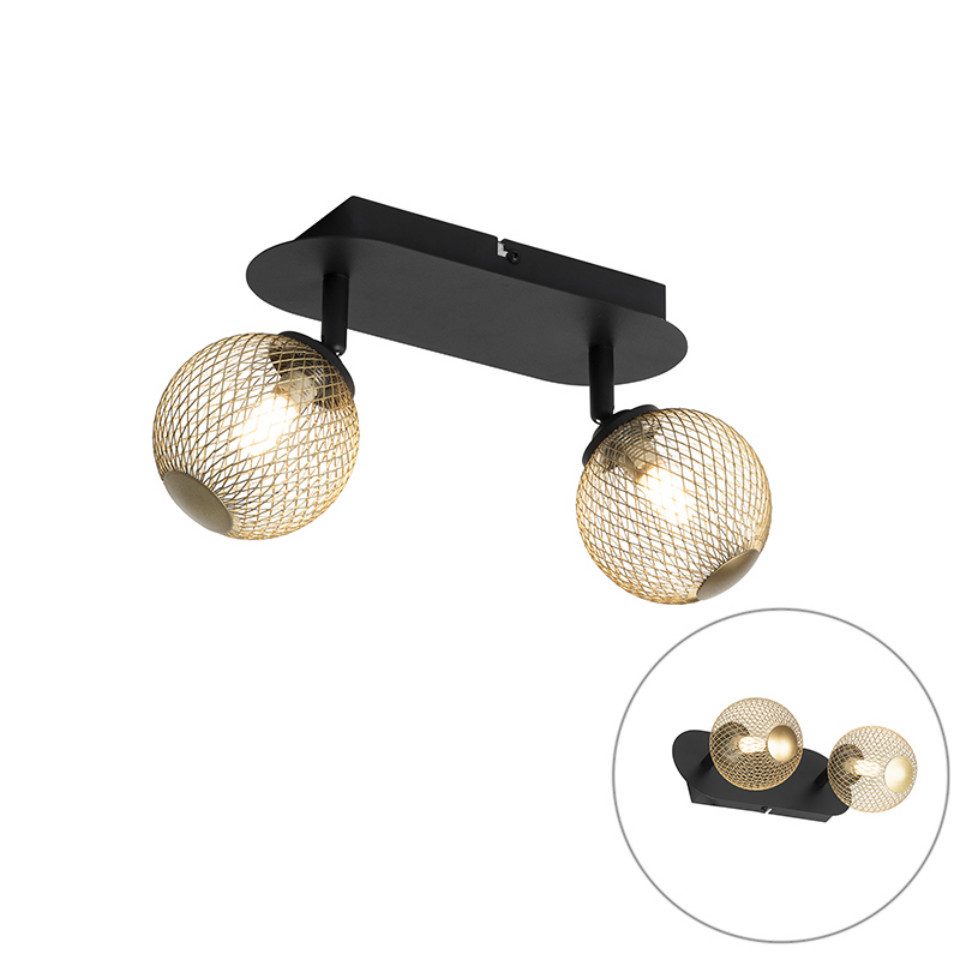 Qazqa LED Накладной прожектор Athens, ohne Leuchtmittel, G9, Gold, Landhaus, Glas, 2-flammig