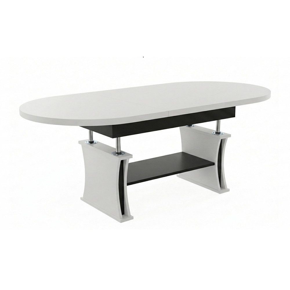 designimpex Couchtisch DA-130 oval ausziehbar höhenverstellbar mit Ablage Wohnzimmer Tisch, Funktionstisch, Wohnzimmertisch, Tisch, Esstisch, Sofatisch, Rollen