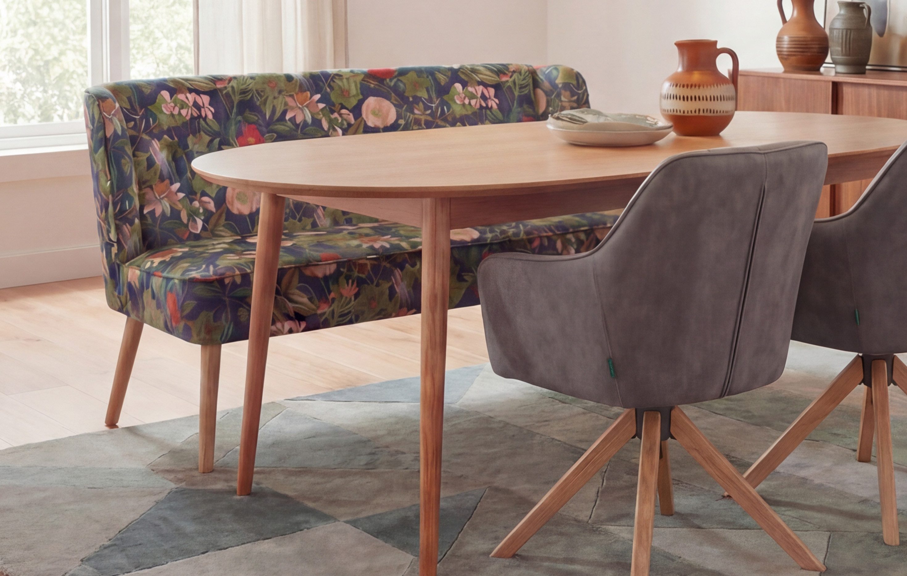 DUBI Möbel Essbank Sophia, Federkernbox gepolstert, mit Rückenlehne, 140cm, Holzbeine Eiche