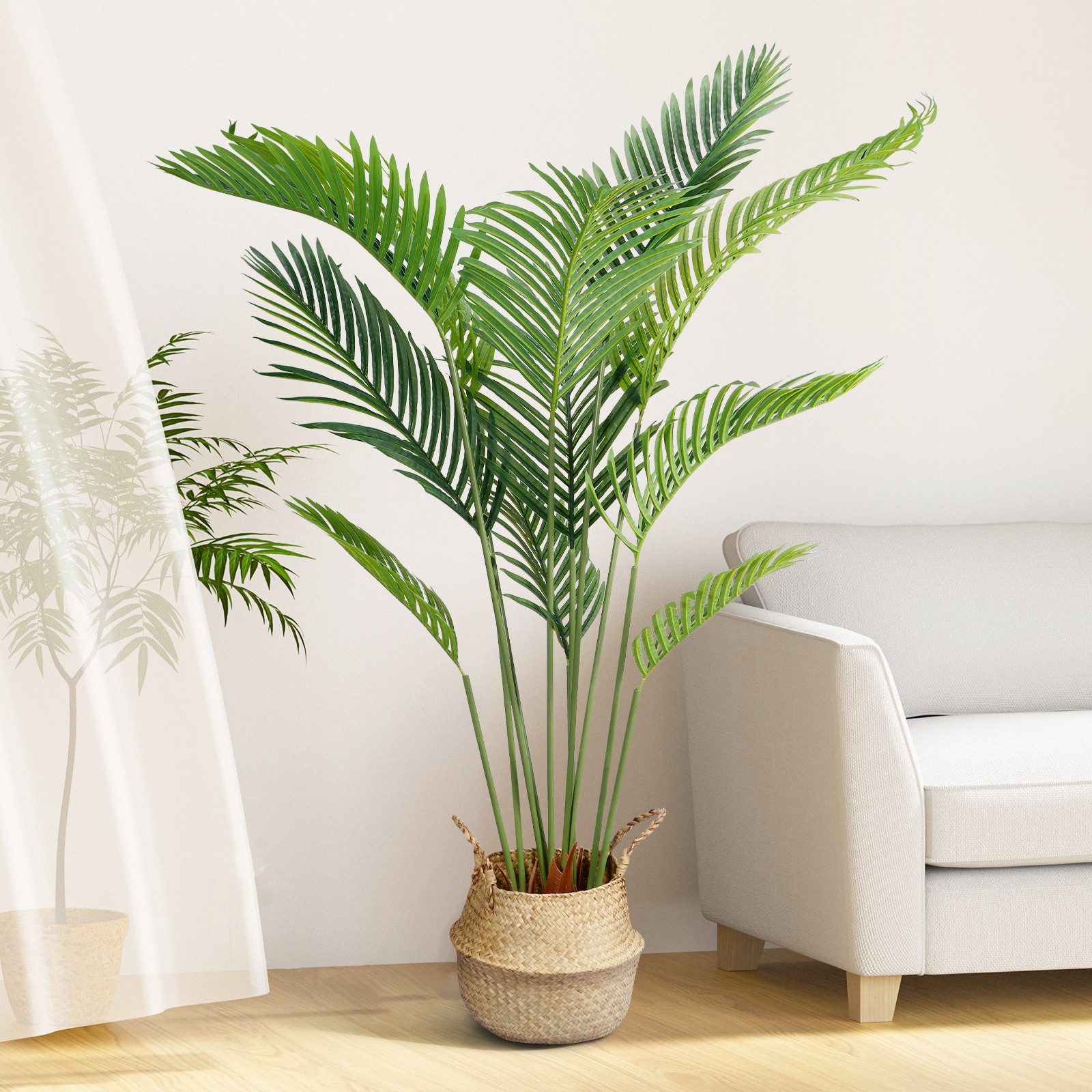 Kunstpflanze 160cm Künstliche Pflanzen im Topf Groß Fake Plant mit Seegras Korb Kunstpalme, BlingBin, Höhe 160 cm, Kunstpalme Deko für Wohnzimmer Balkon Flur Boho Deko