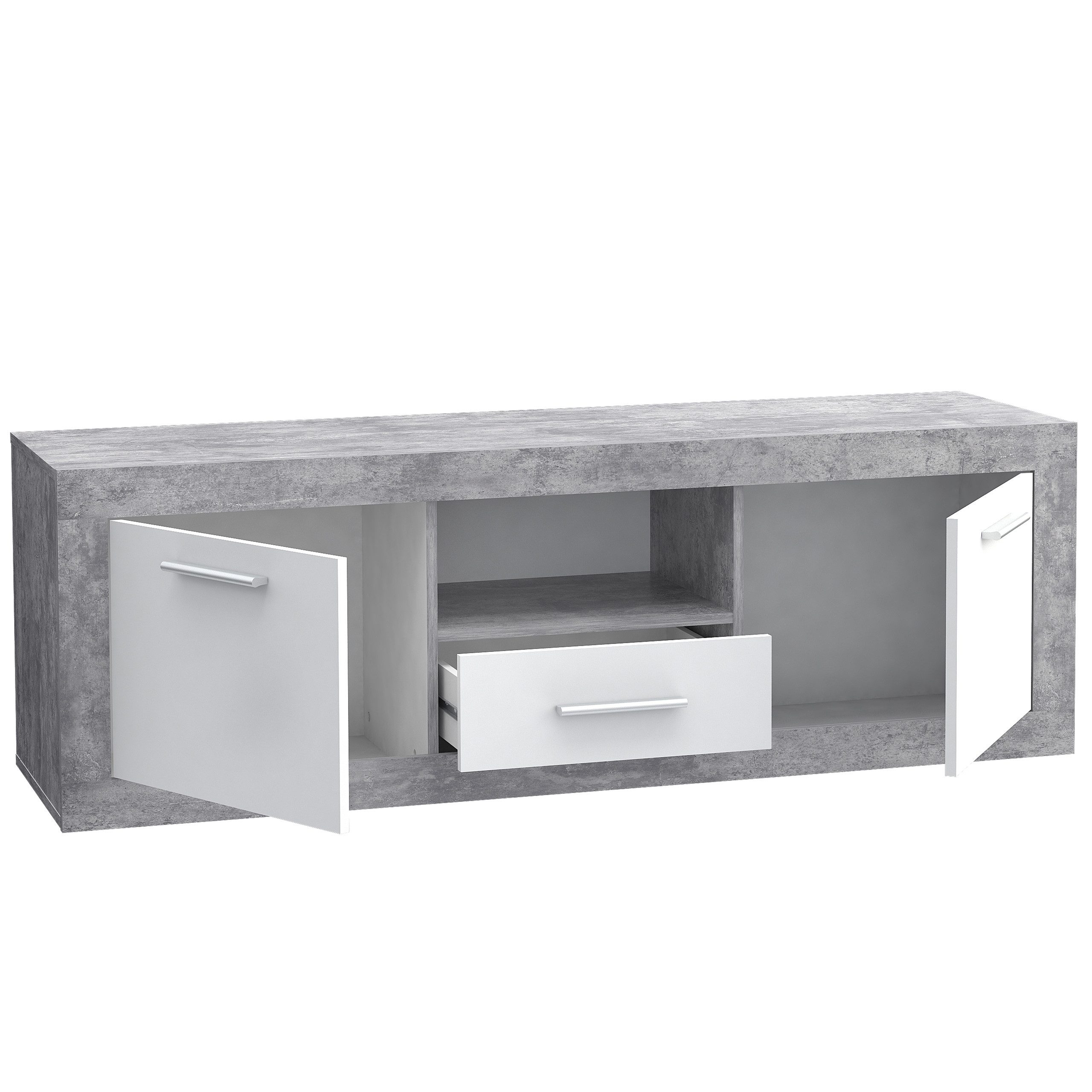 Newroom Lowboard Betonoptik Lichtgrau 148 cm, TV Lowboard Betonoptik Lichtgrau Modern TV Schrank Fernsehtisch
