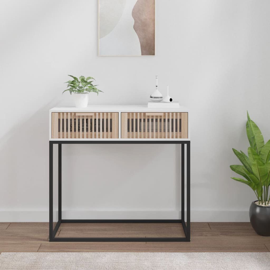 furnicato Konsolentisch Weiß 80 x 30 x 75 cm aus Holzwerkstoff mit (1-St), Beistelltisch mit zwei Schubladen und Wandhalterung für den Flur