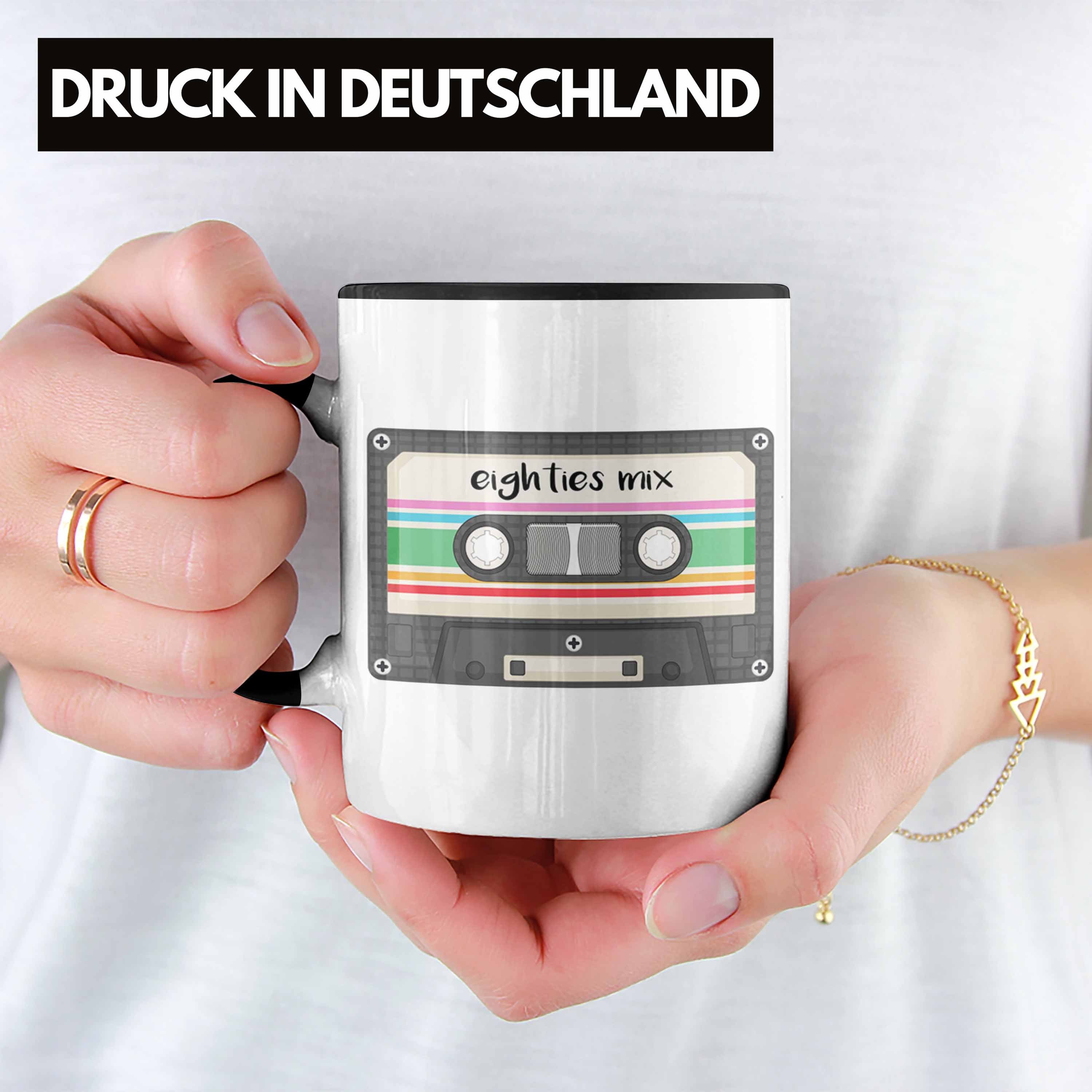 Trendation Tasse Lustige Tasse "80er Geschenk für Jahre Kassette" Schwarz Nostalgi Mix Eighties