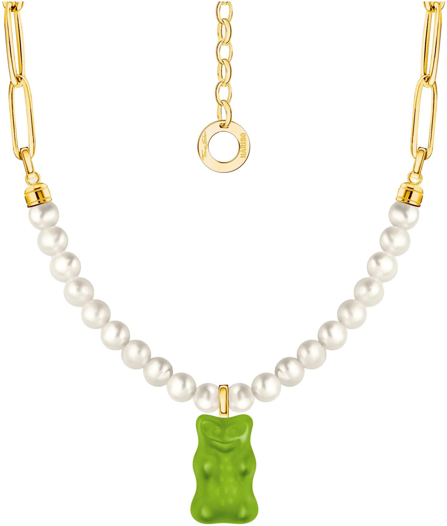THOMAS SABO Kette mit Anhänger THOMAS SABO x HARIBO Schmuck: Gliedercollier mit Goldbär, mit Kristallglas - mit Süßwasserzuchtperle