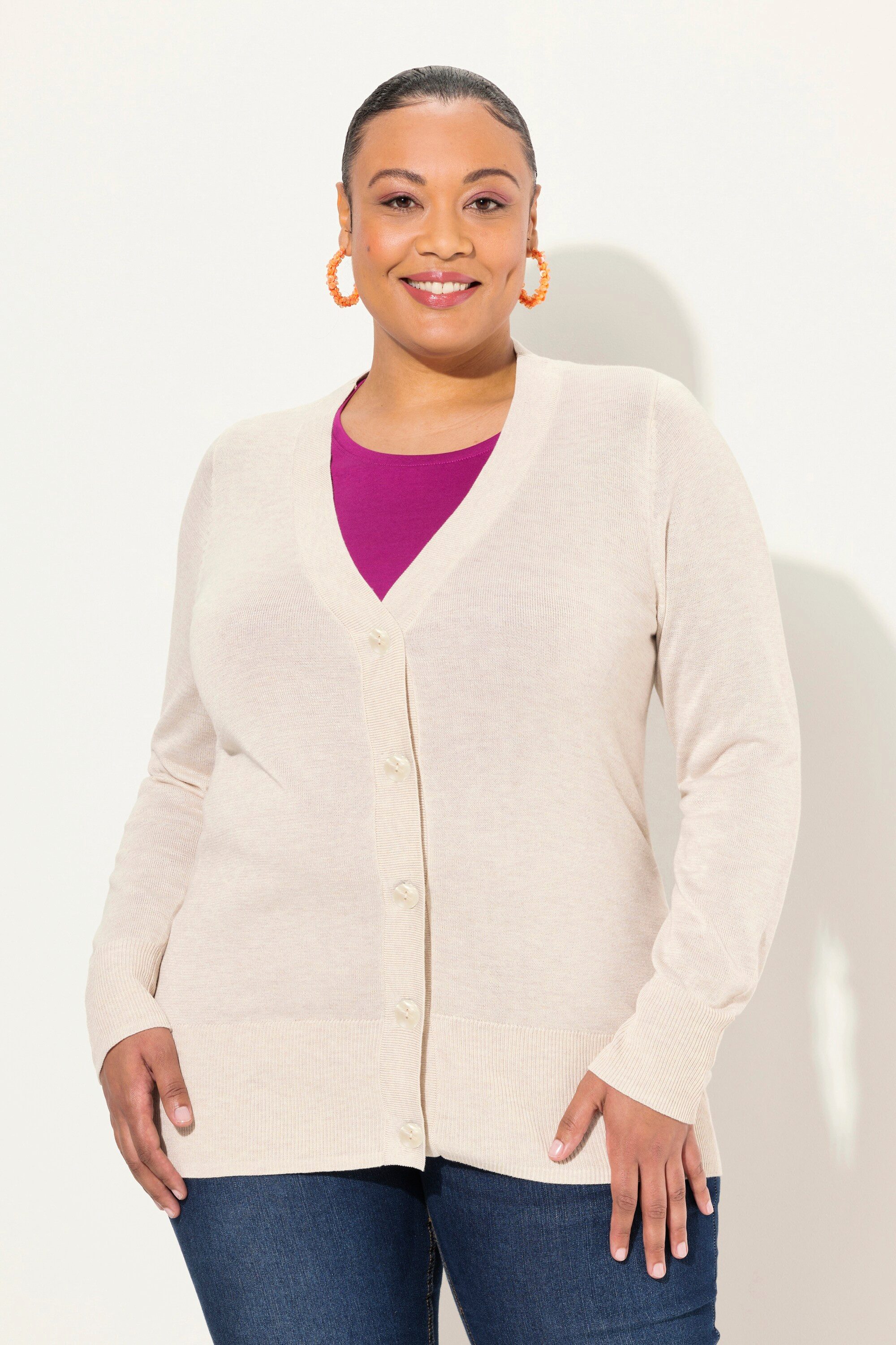 Ulla Popken Strickjacke Strickjacke V-Ausschnitt Knopfleiste günstig online kaufen