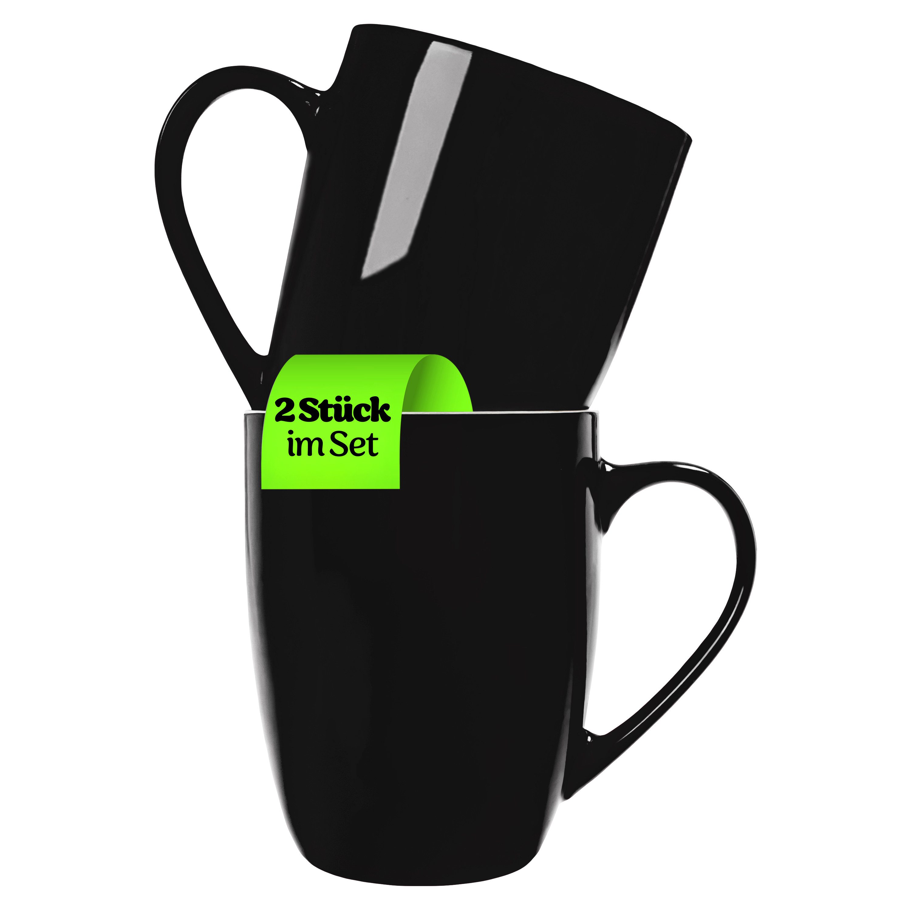 KONZEPT Tasse Кофейные чашки Set 2er aus Keramik Teetasse 300 ml mit Henkel, ideal für Kaffee, Tee, Milch, Schokolade, 2-teilig