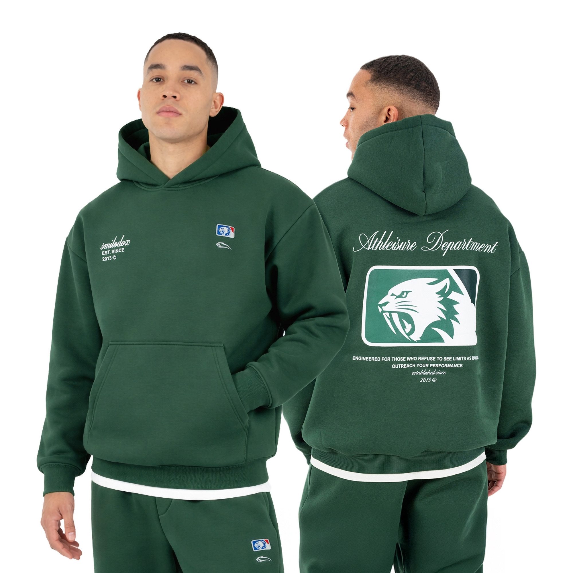 Smilodox Hoodie Striver, Kapuzenpullover Oversized mit Backprint, Kängurutasche Rippbündchen Smilodox Patch Brustprint Streetwear Gym Freizeit