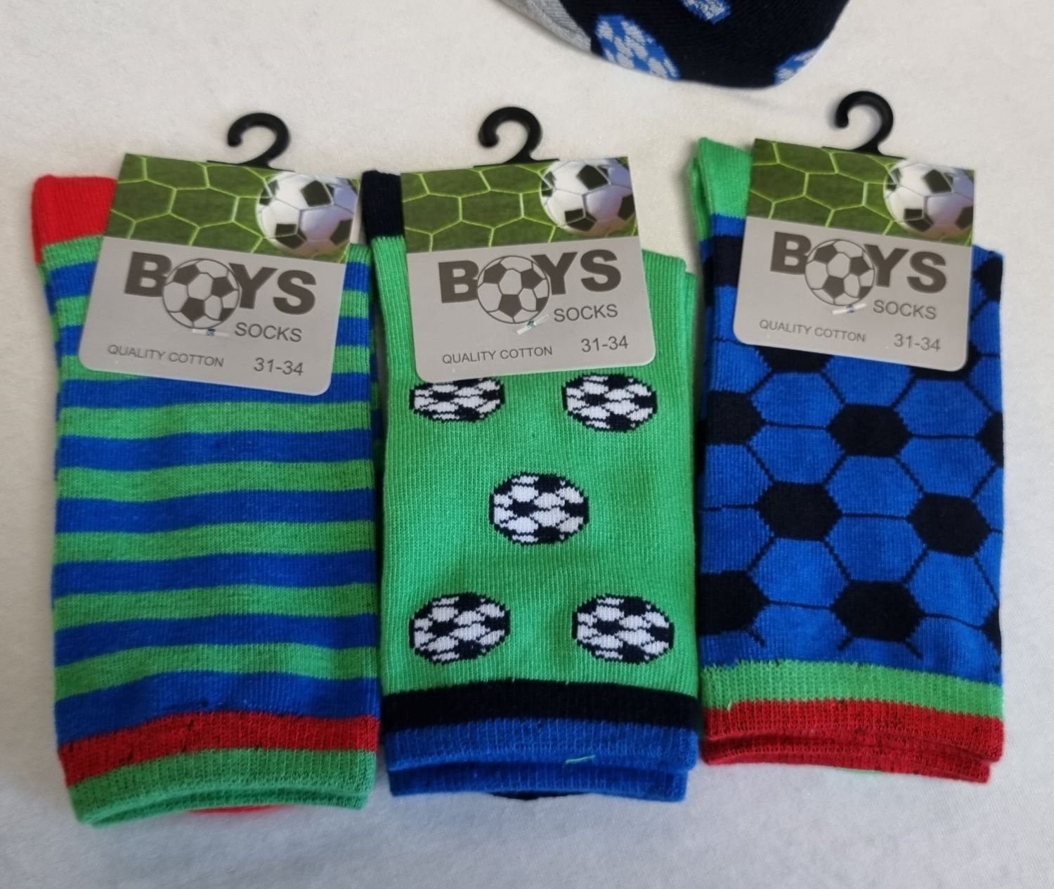 Toker Collection® Socken CNB Kindersocken Fußball, 3er Pack, Baumwolle, Farbmix (Packung, 3 Paar) Fußballmotive Grün-Blau