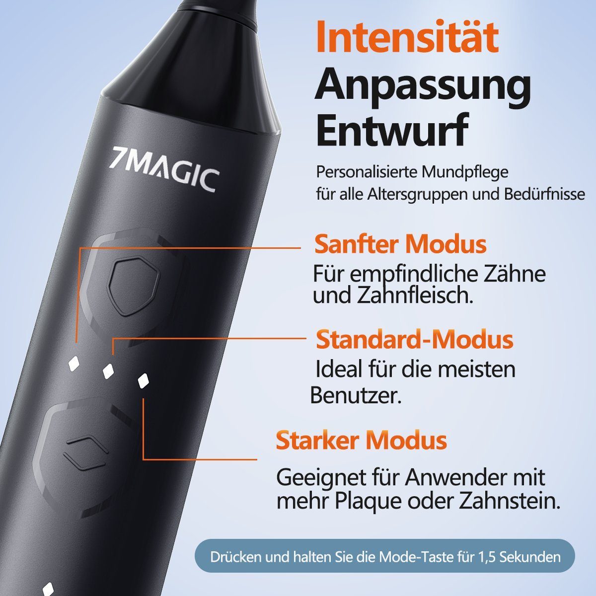 MCURO Schallzahnbürste Elektrische Zahnbürste mit Schalltechnologie 40000VPM UIltraschall, Aufsteckbürsten: 6 St., für Erwachsene und Kinder, 5 Zahnputz-Modi,Pu – Bild 5 von 5