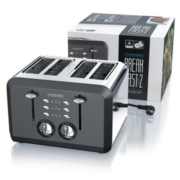 Arendo Toaster, 4 kurze Schlitze, für 4 Scheiben, 1630 W, Automatik, Edelstahl, Wärmeisolierendes Doppelwandgehäuse