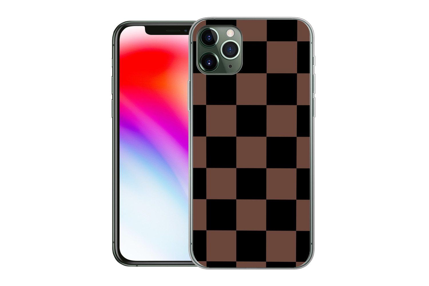 MuchoWow Handyhülle für Apple iPhone 11 Pro Max Schachbrettmuster - Braun - Schwarz - Blöc, Smartphone-Bumper, Print, Handy Schutzhülle Dünn