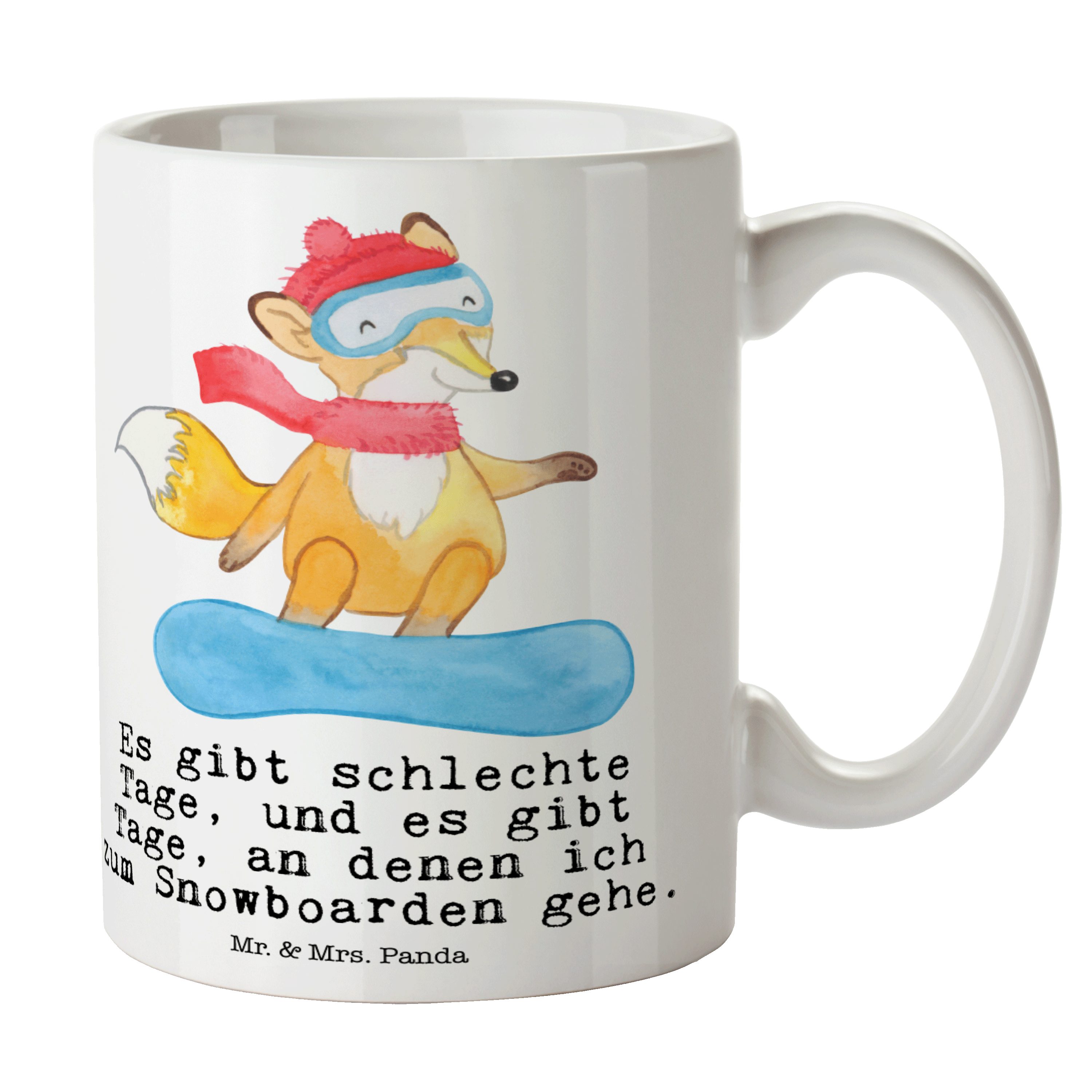 Mr. & Mrs. Panda Tasse Fuchs Snowboarden Tage - Weiß - Geschenk, Kaffeetasse, Porzellantasse, Keramik