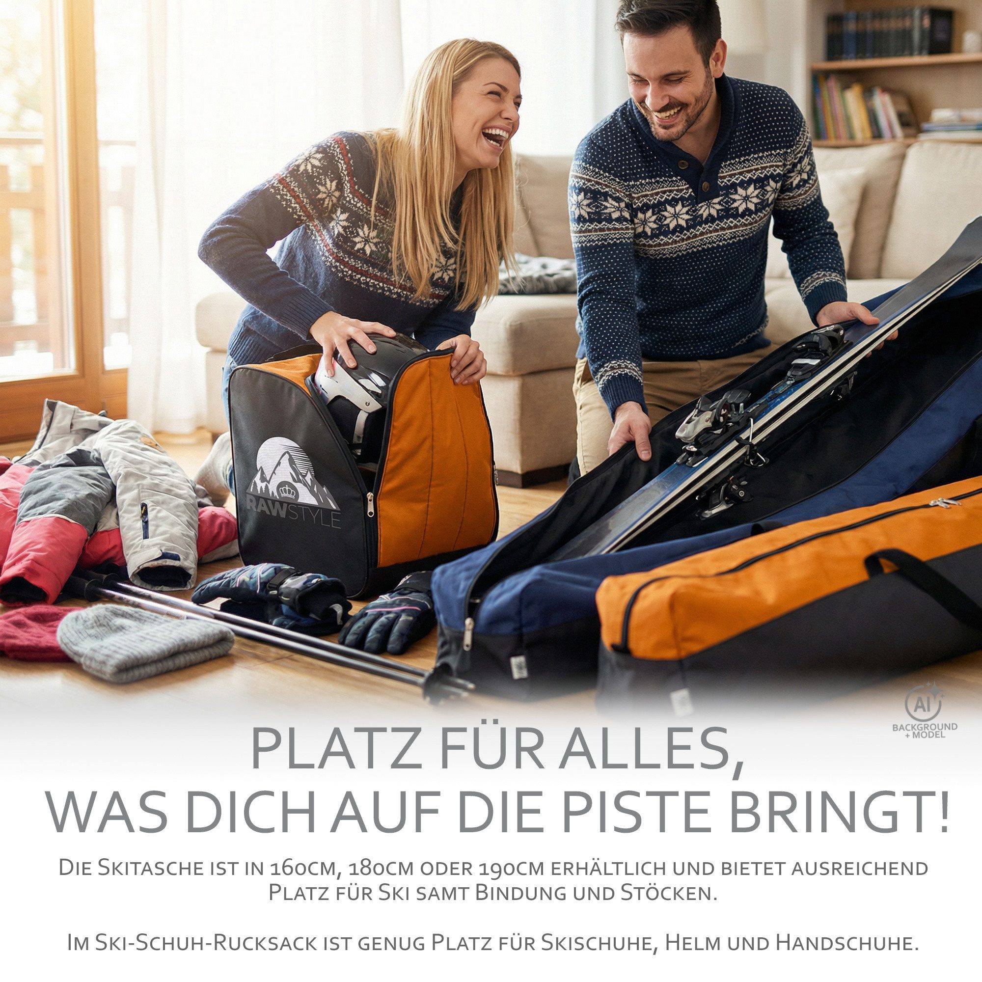 BambiniWelt by Rafael K. Skitasche Skitasche Ski-Schuh-Tasche KOMBI SET 160cm oder 180cm wasserdicht (Skitasche + Skischuhtasche), wasserdichtes, starkes Cordura-Gewebe