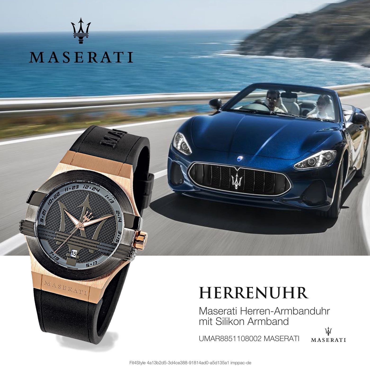groß MASERATI Quarzuhr schwarz 52x40mm) rundes Silikonarmband, Silikon Armband-Uhr, Herrenuhr Maserati (ca. Gehäuse,