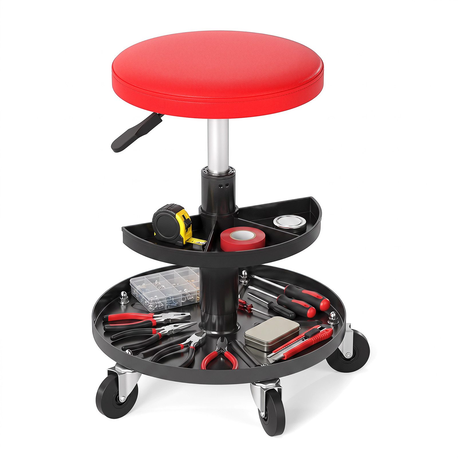 COSTWAY Arbeitshocker Werkstatthocker, drehbarer Rollhocker 42–56 cm höhenverstellbar