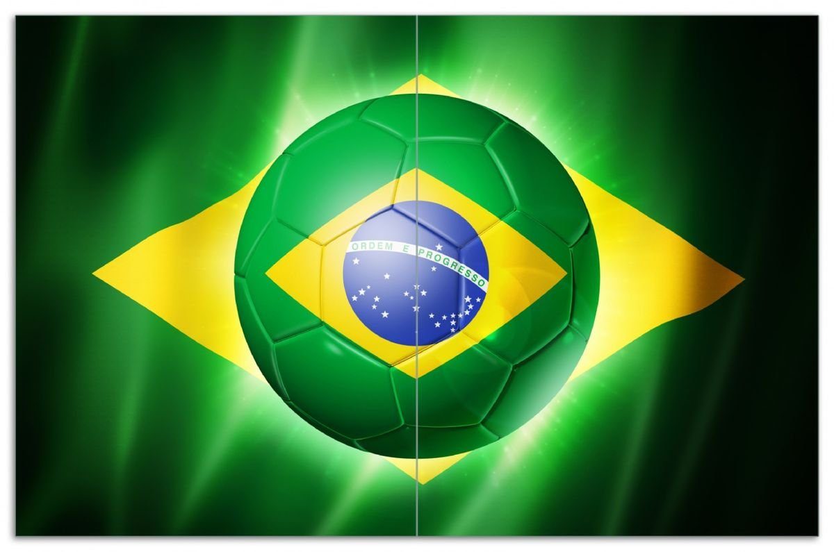 Wallario Herd-Abdeckplatte Fußball mit brasilianischer Flagge, ESG-Sicherheitsglas, (Glasplatte, 2 tlg., inkl. 5mm Noppen), verschiedene Größen