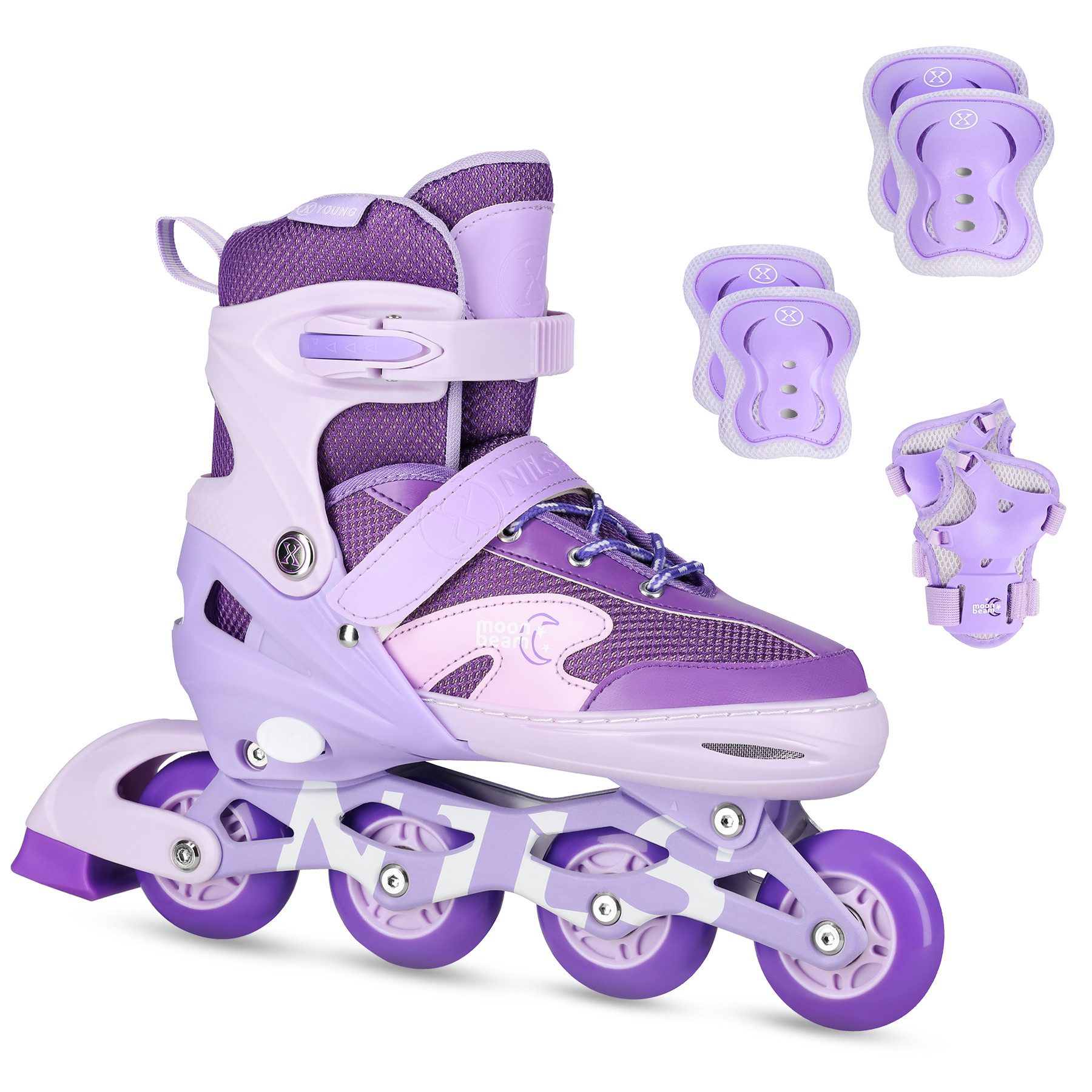 Inlineskates Inliner Moonbeam Skates Lila verstellbare Größe + Schützer Set