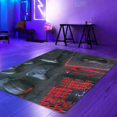 Teppich Gaming Teppich mit Konsole und Joystick rot und schwarz, Teppich-Traum, rechteckig, Höhe: 5 mm
