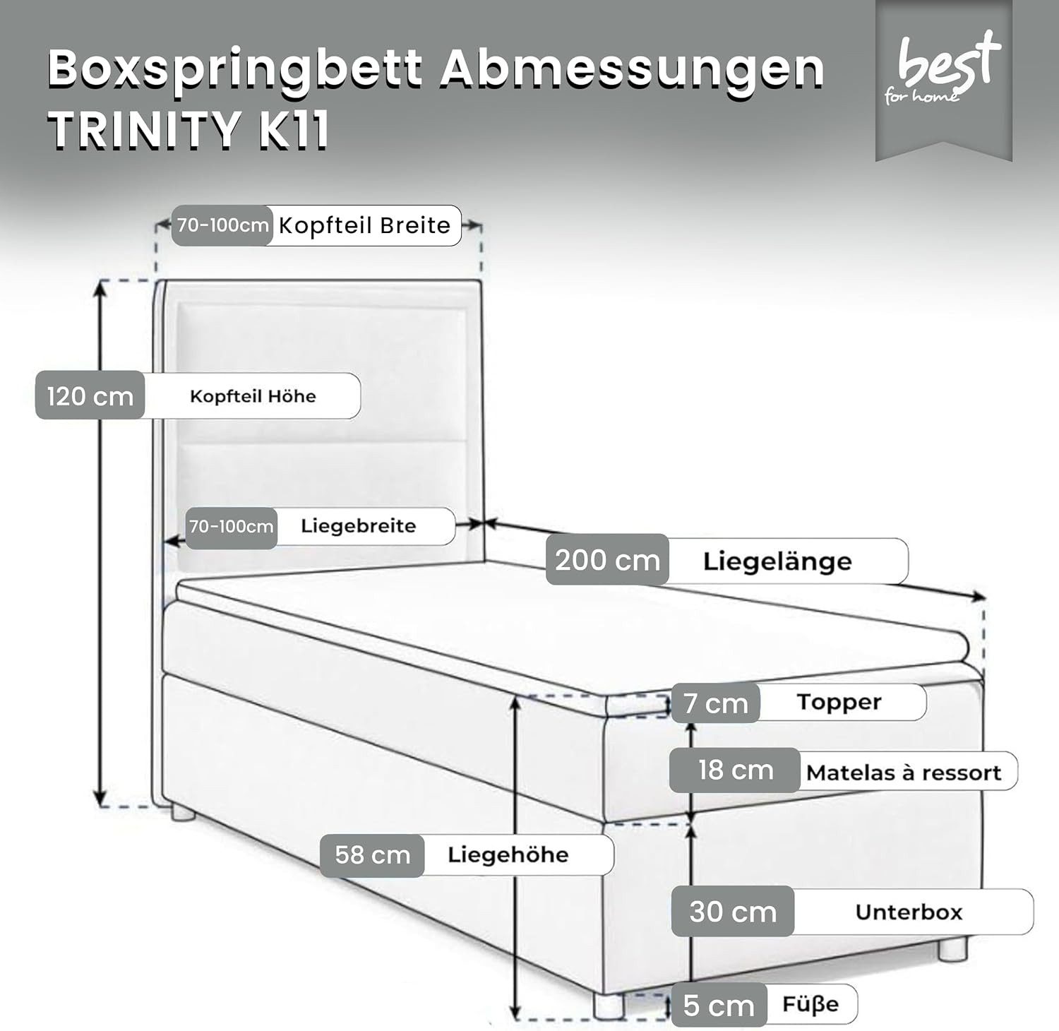 Best for Home Boxspringbett Boxspringbett Trinity K-11 SINGLE mit Bettkaste günstig online kaufen
