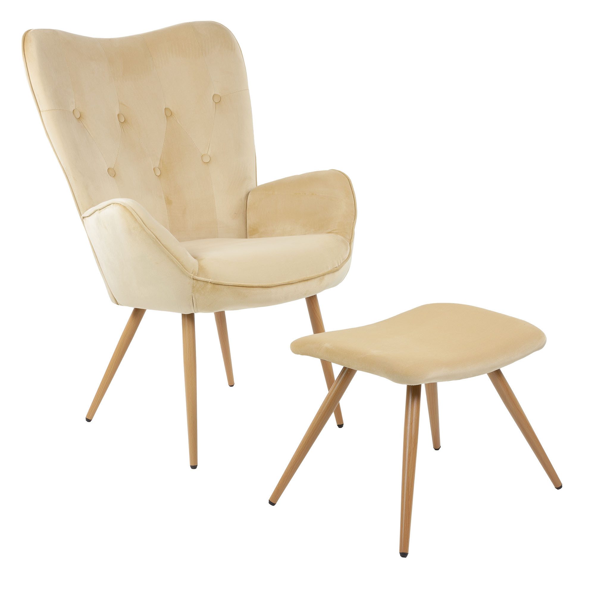 Albatros International Sessel Ohrensessel York beige Moderner Look Relaxsessel Lesesessel (Beige), Vintage u Stilvoll, Samt-Bezug - Eleganter und SGS geprüft