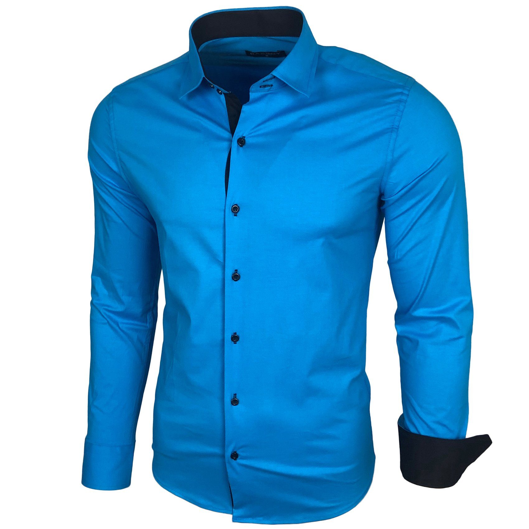 Baxboy Langarmhemd Baxboy Herren Kontrast Hemden Business Freizeit modernes Hemd B-500