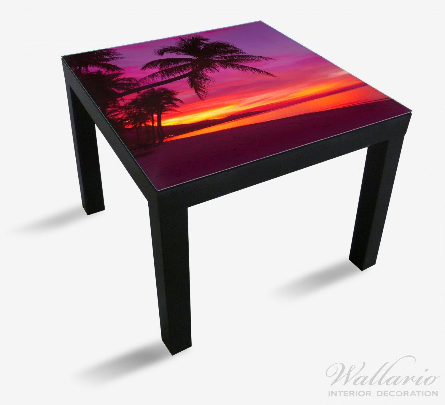 Himmel am - Tisch Wallario pinker Strand geeignet Ikea Palmen Tischplatte unter Abendrot Lack für St), (1
