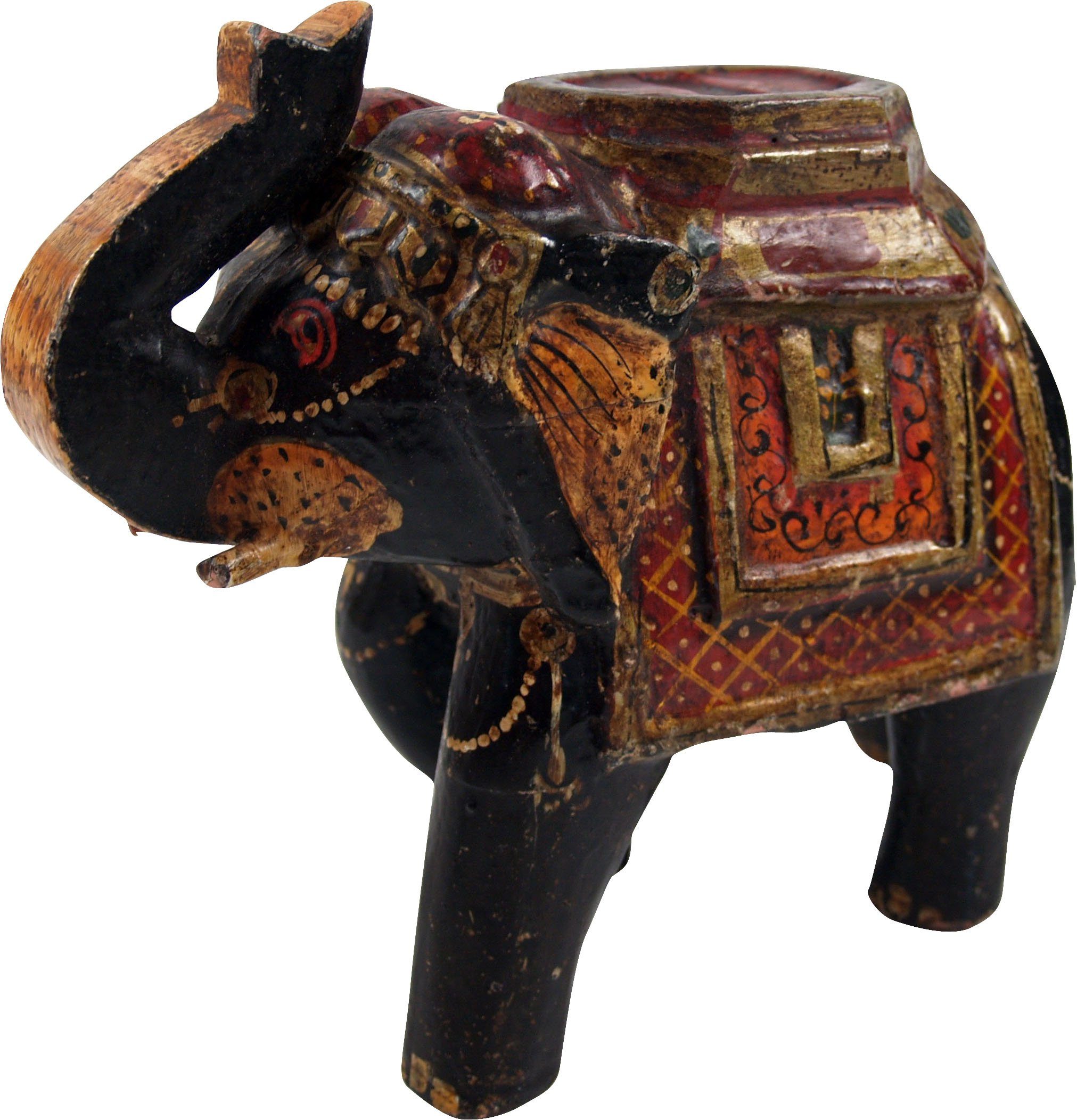Guru-Shop Dekofigur Deko Elefant aus Indien, bemalter indischer.. schwarz-orange
