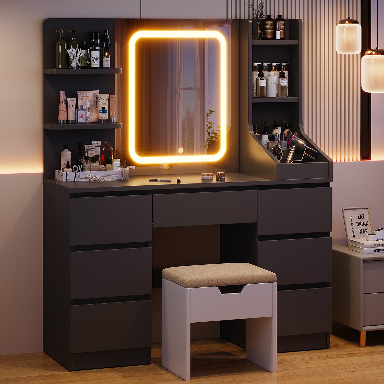 HOMALL Schminktisch Eingebaute LED-Beleuchtung, einstellbare Helligkeit, günstig online kaufen