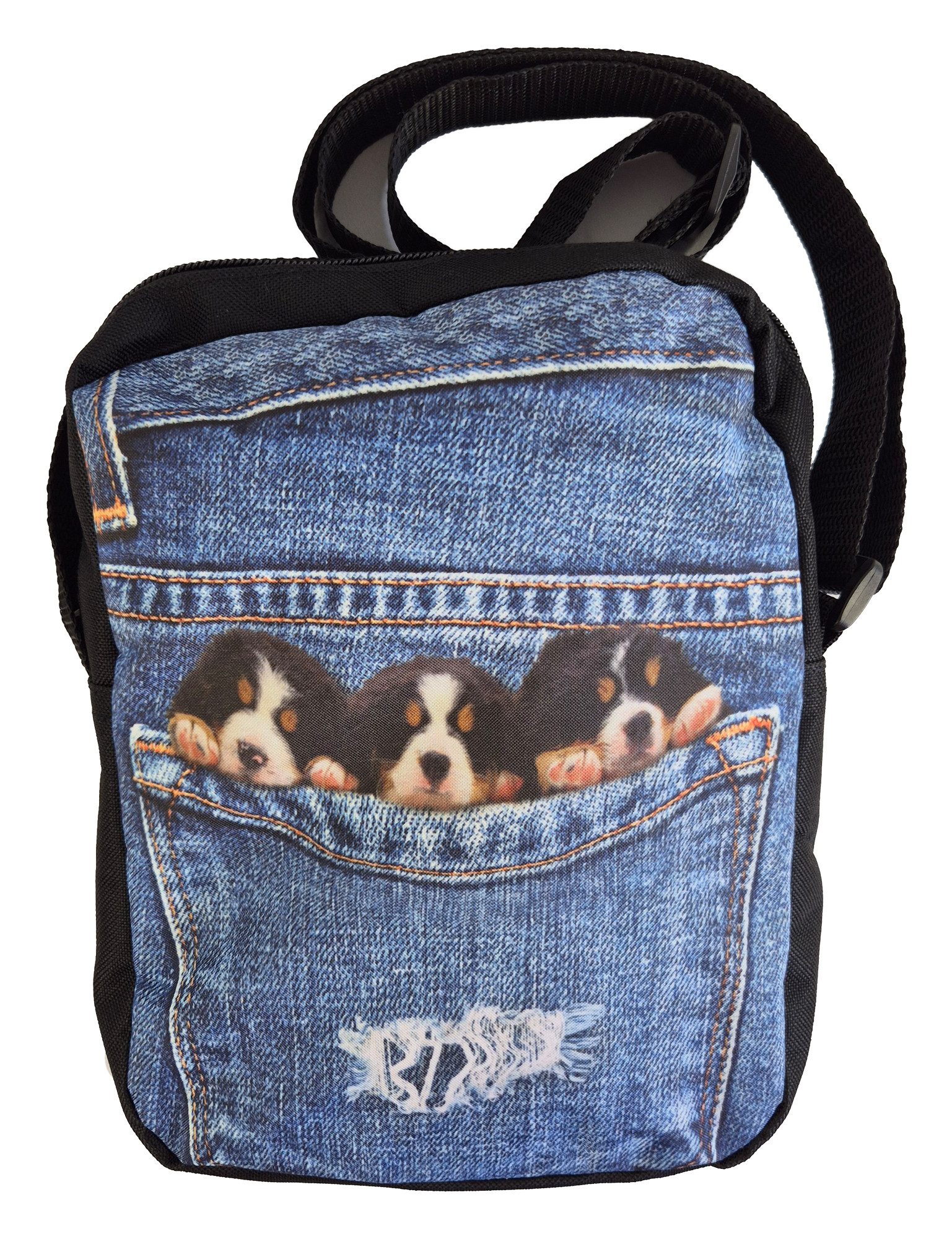Umhängetasche Crossbody Handtasche Jeans mit Hundebabys 3D Druck