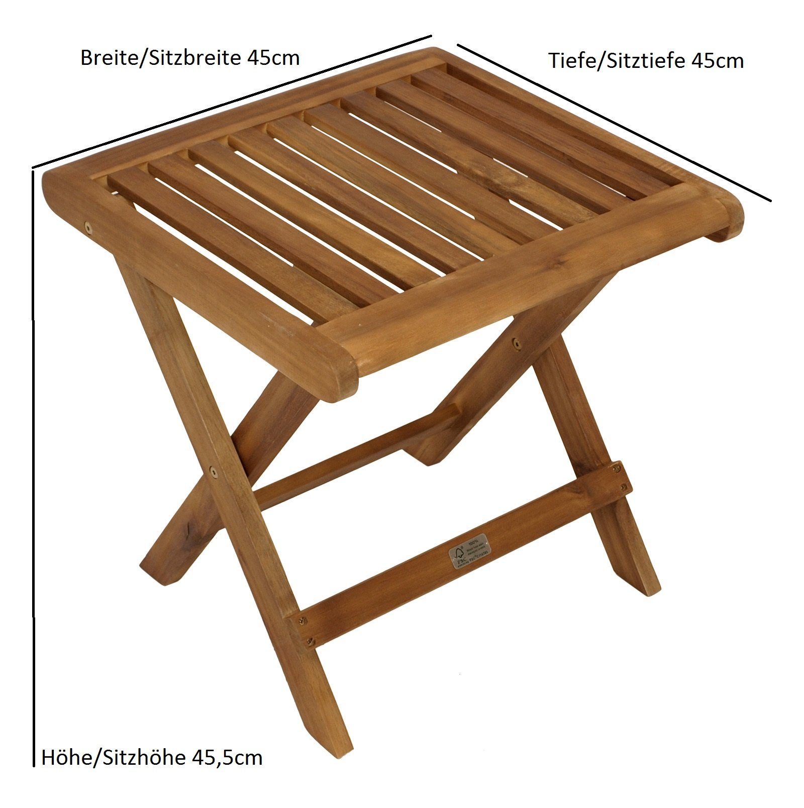 DEGAMO Hocker (1 St), 45x45cm, Höhe 45,5cm, Holz Akazie geölt, klappbar, Innen und Außen