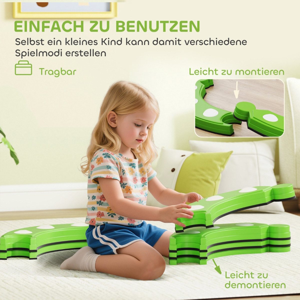 XDeer Balance Board Ständer Balancetrainer mit 6 gebogene Segmente und sensorische, (Erhebungen Balancierbalken bis 50 kg Tragkraft Grün)
